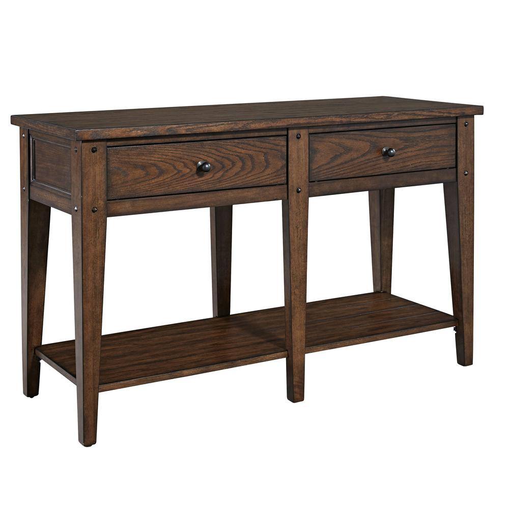 Left. Liberty Furniture Industries - Lake House Sofa Table in Rustic Brown Oak - Brown.