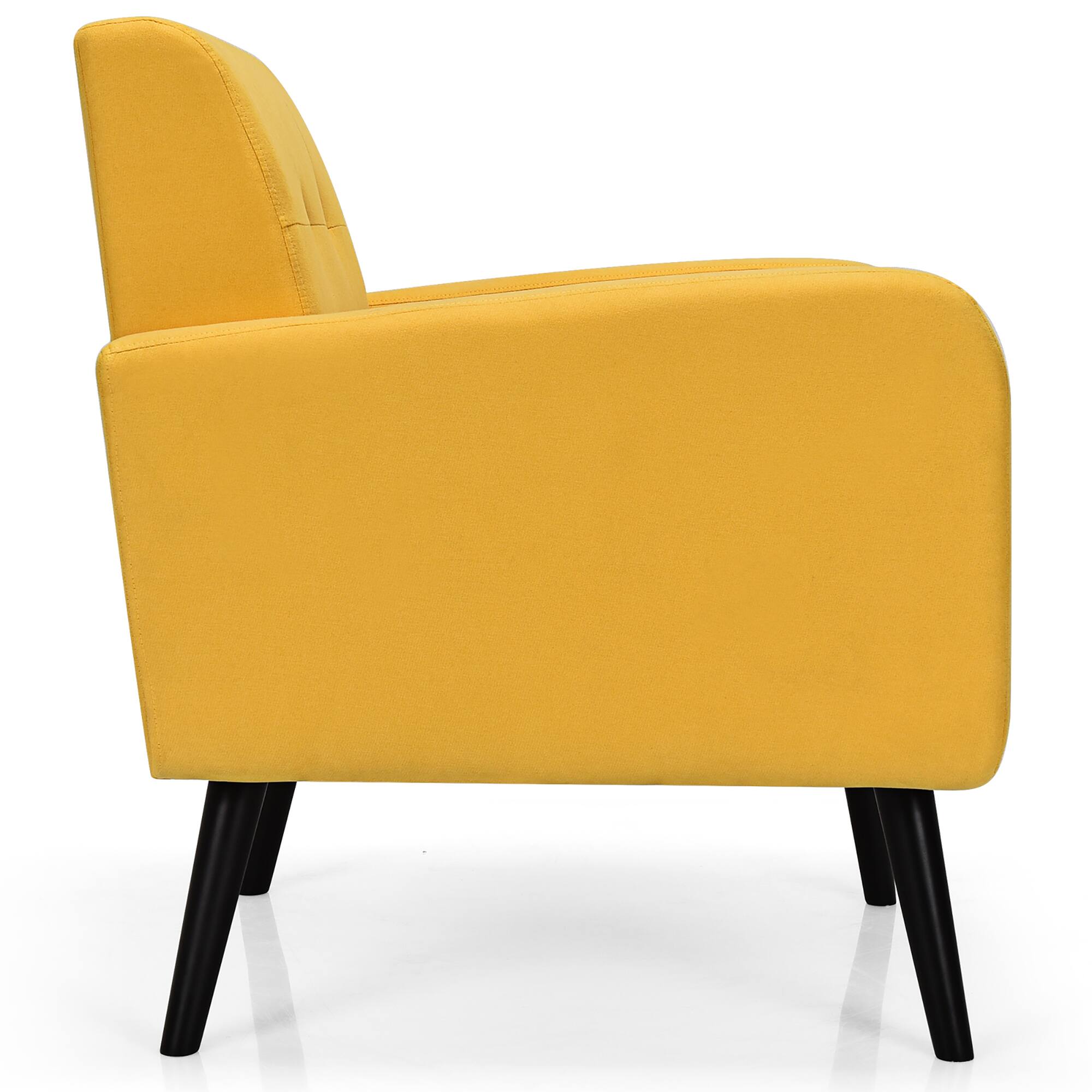 Alt View 18. Costway - Mid-Century Accent Chair with Rubber Wood Legs - Yellow.