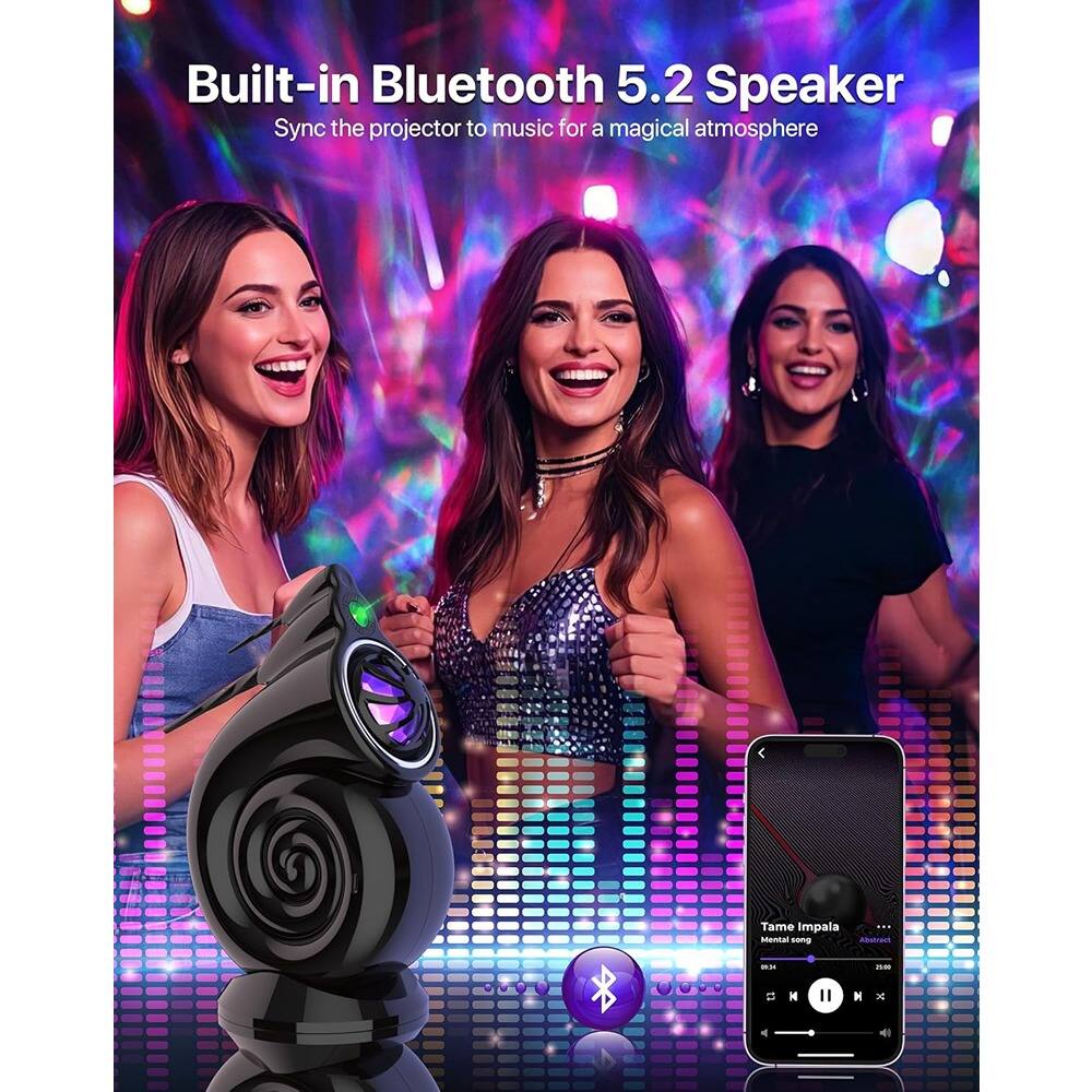 Built-in Bluetooth 5.2 Speaker  
Sync the projector to music for a magical atmosphere  

Tame Impala  
Mental Song