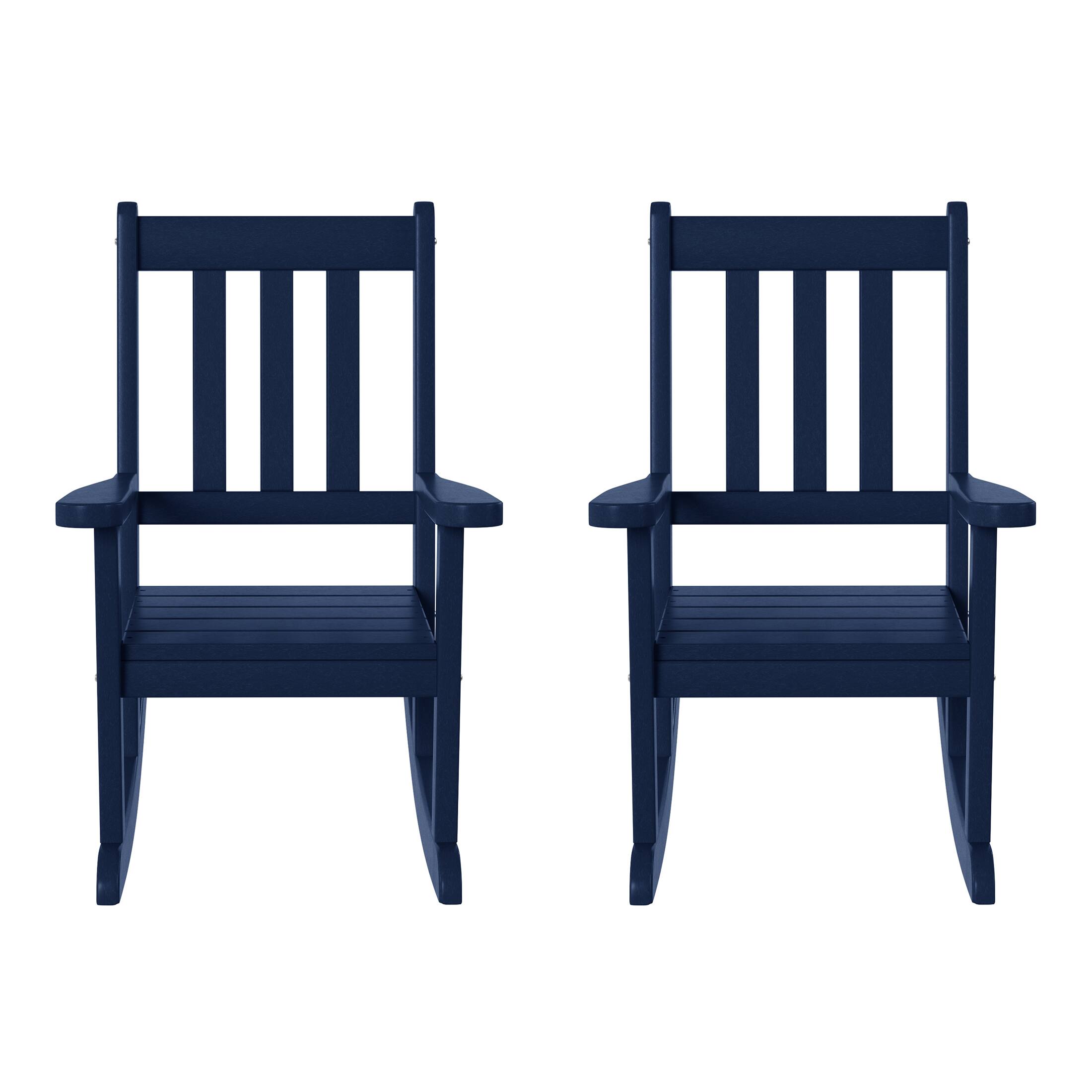 Front. WestinTrends - WestinTrends Malibu Outdoor HDPE Plastic Preschool Toddler Rocking Chairs (Set of 2) - Navy Blue.