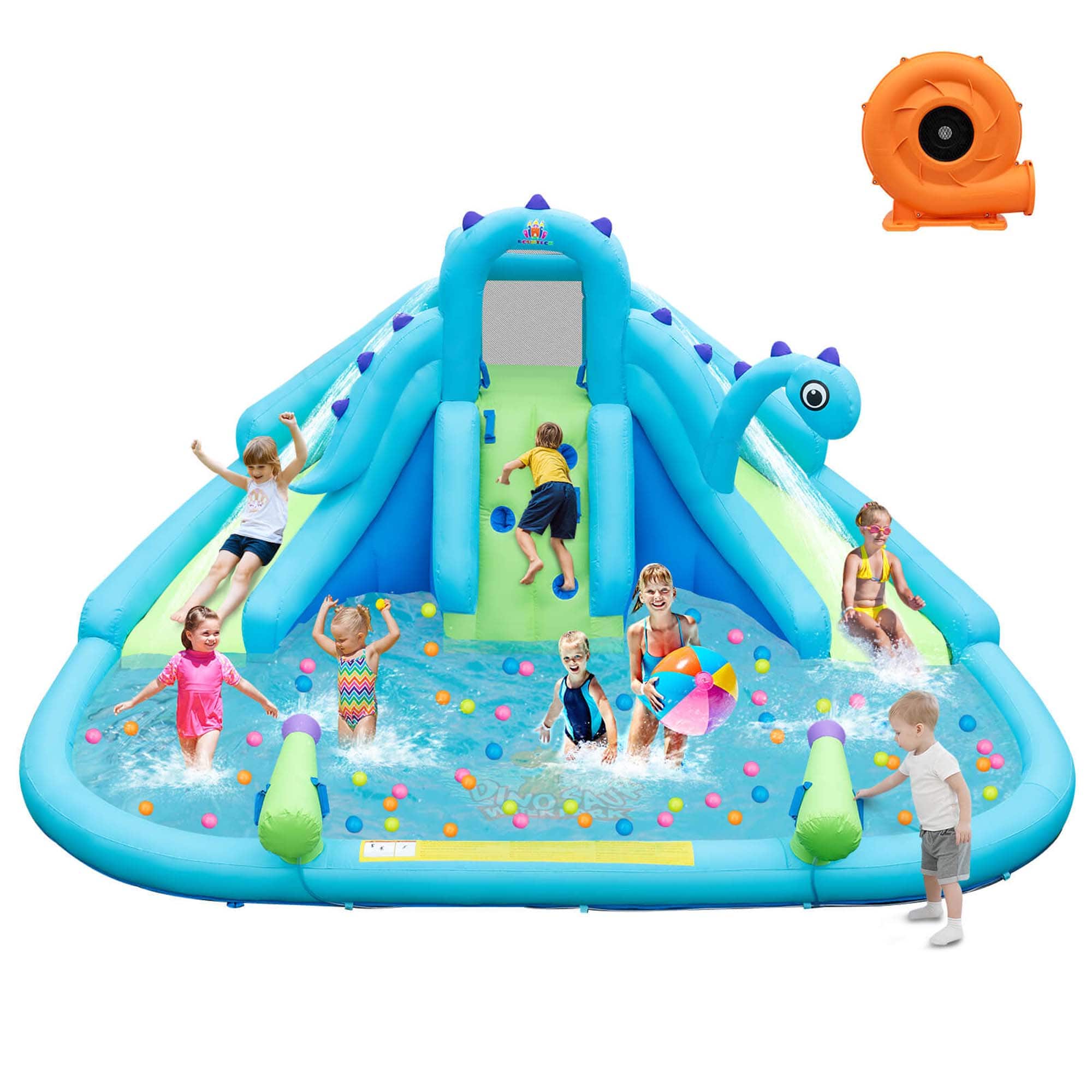 Costway - Inflatable Water Slide, Blowup Water Park with Dual Slides & 584W Blower - Multicolor