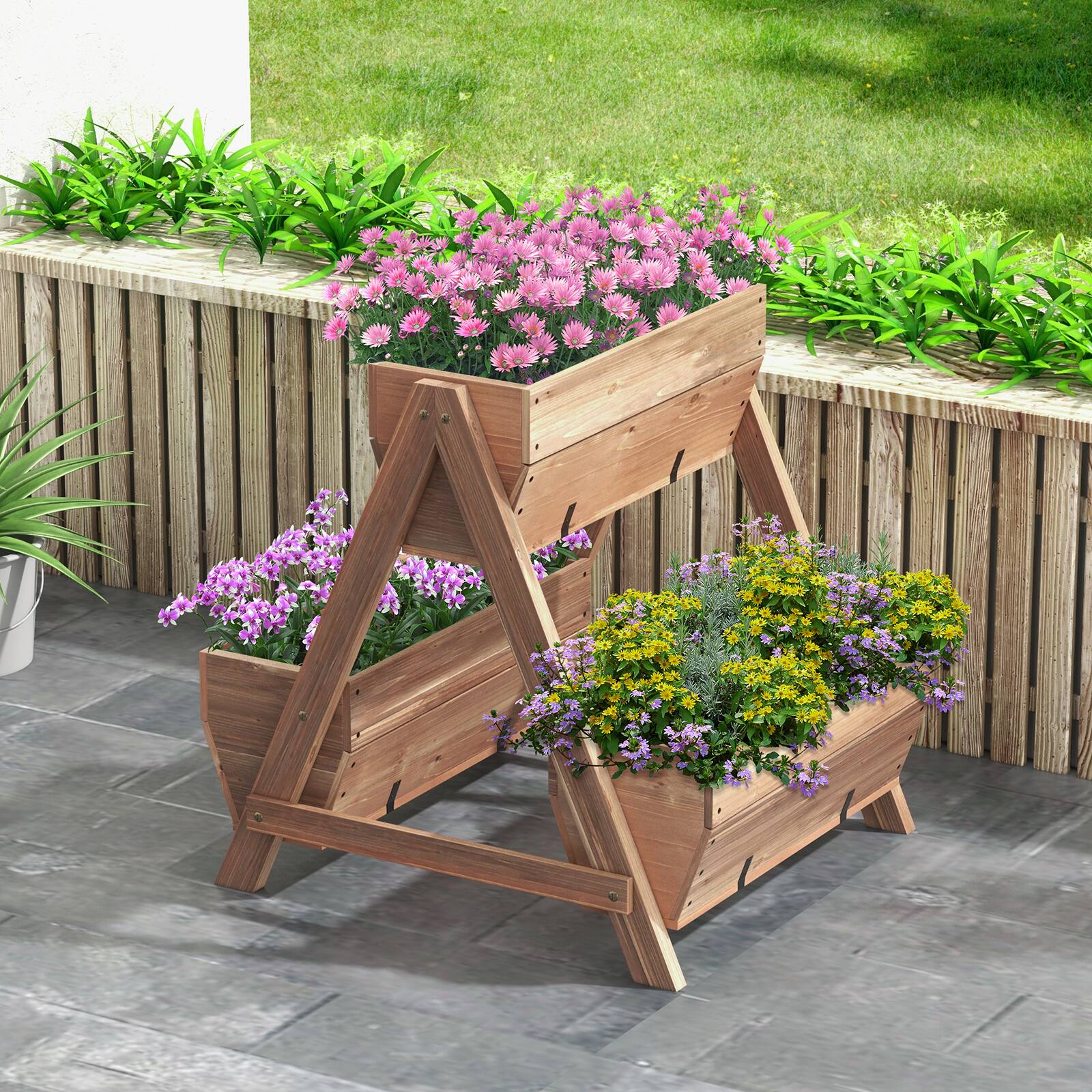 Alt View 9. Costway - Costway Vertical Raised Garden bed Wood Tiered Plant Stand for Vegetables Flowers Herbs Growing - Brown.