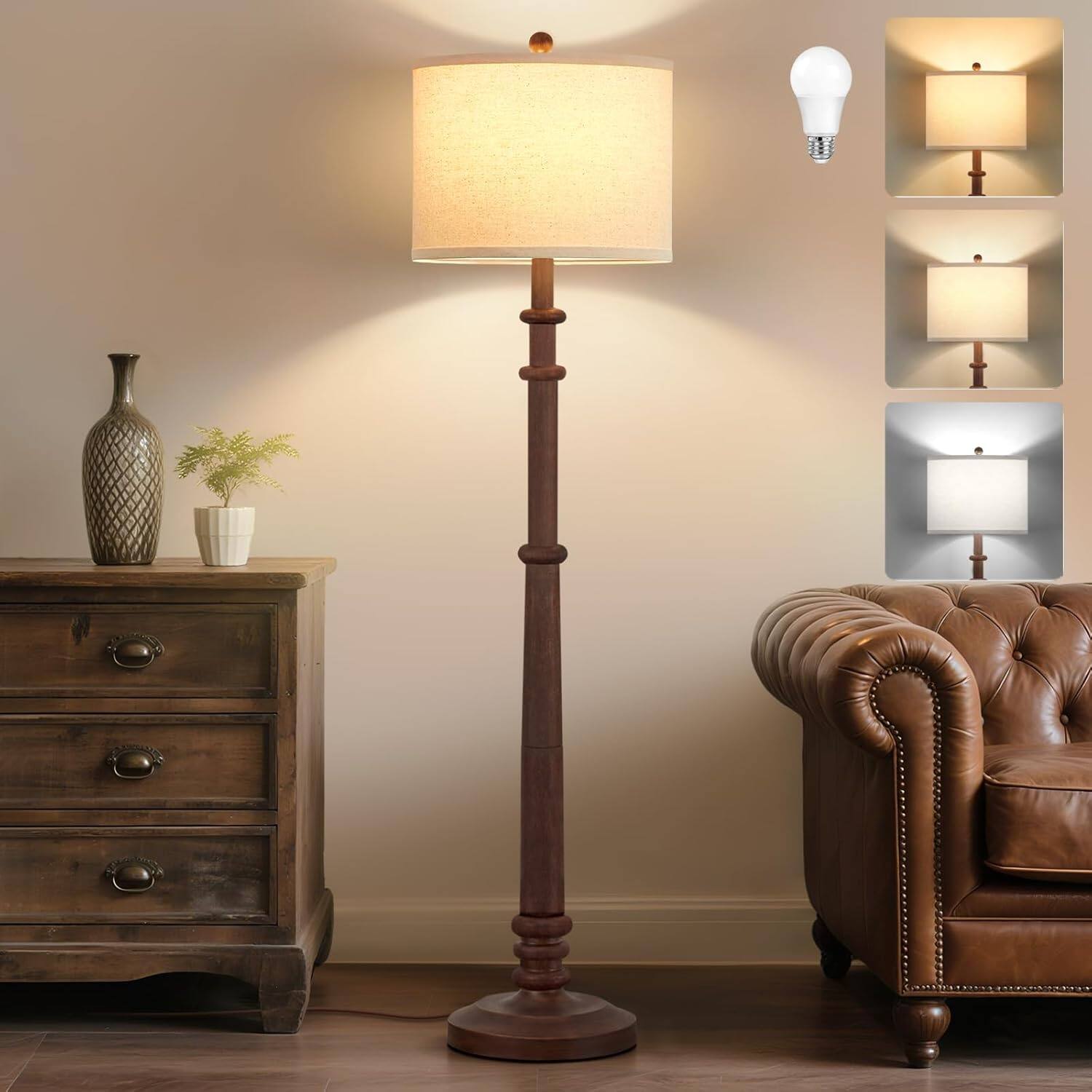 Cozy Serene - White Floor Lamp Lamp Vintage LED modern Resin Lamps Living Room Farmhouse with Color Temperatures Standing - Reddish Brown