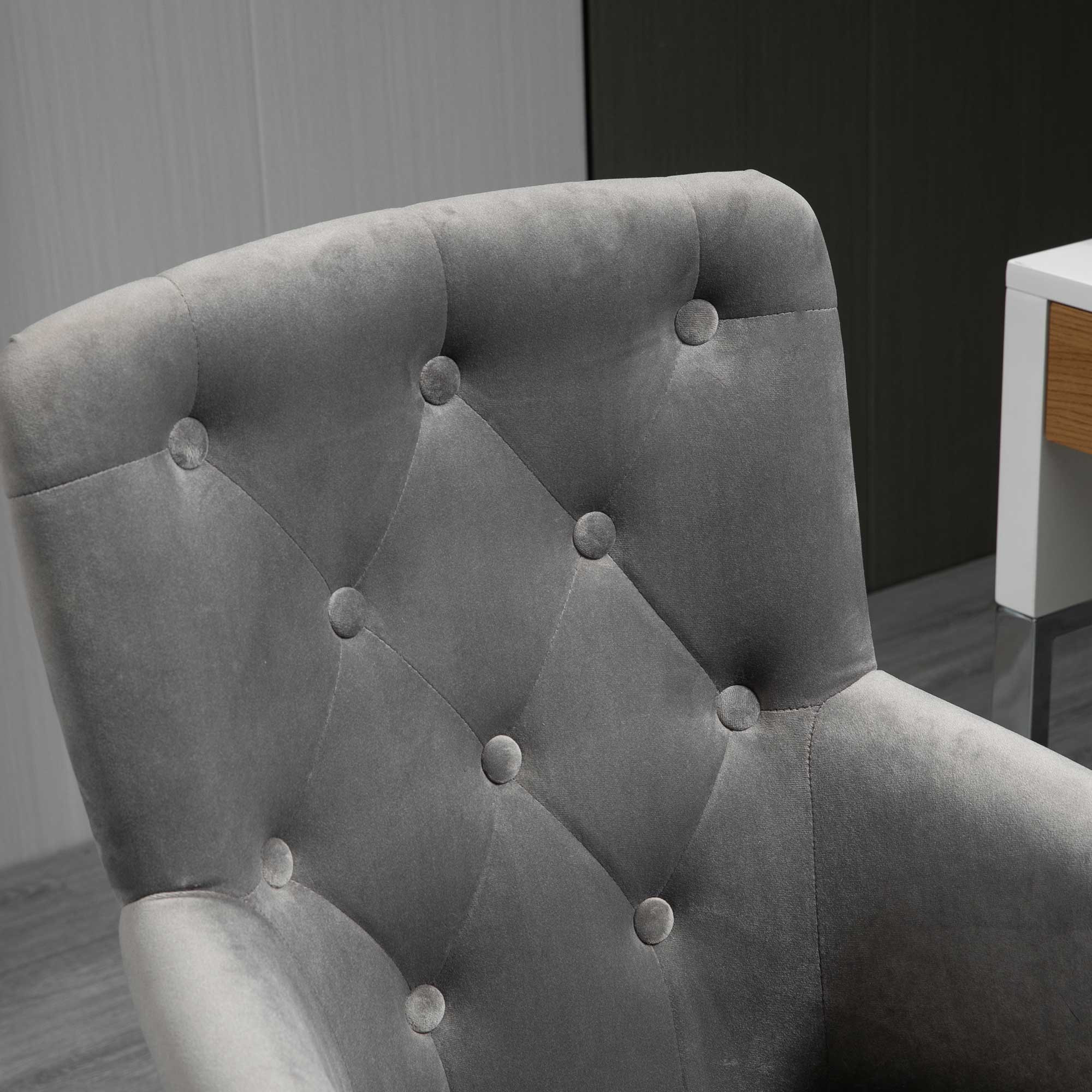 Alt View 5. Homcom - Modern Desk Chair with Velvet Back, Nailhead Trim - gray.