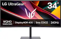 LG - UltraGear 34" WQHD 240Hz 1ms FreeSync Premium Gaming Monitor with DisplayHDR 400 (HDMI, DisplayPort, USB-C) - Black - Front_Zoom