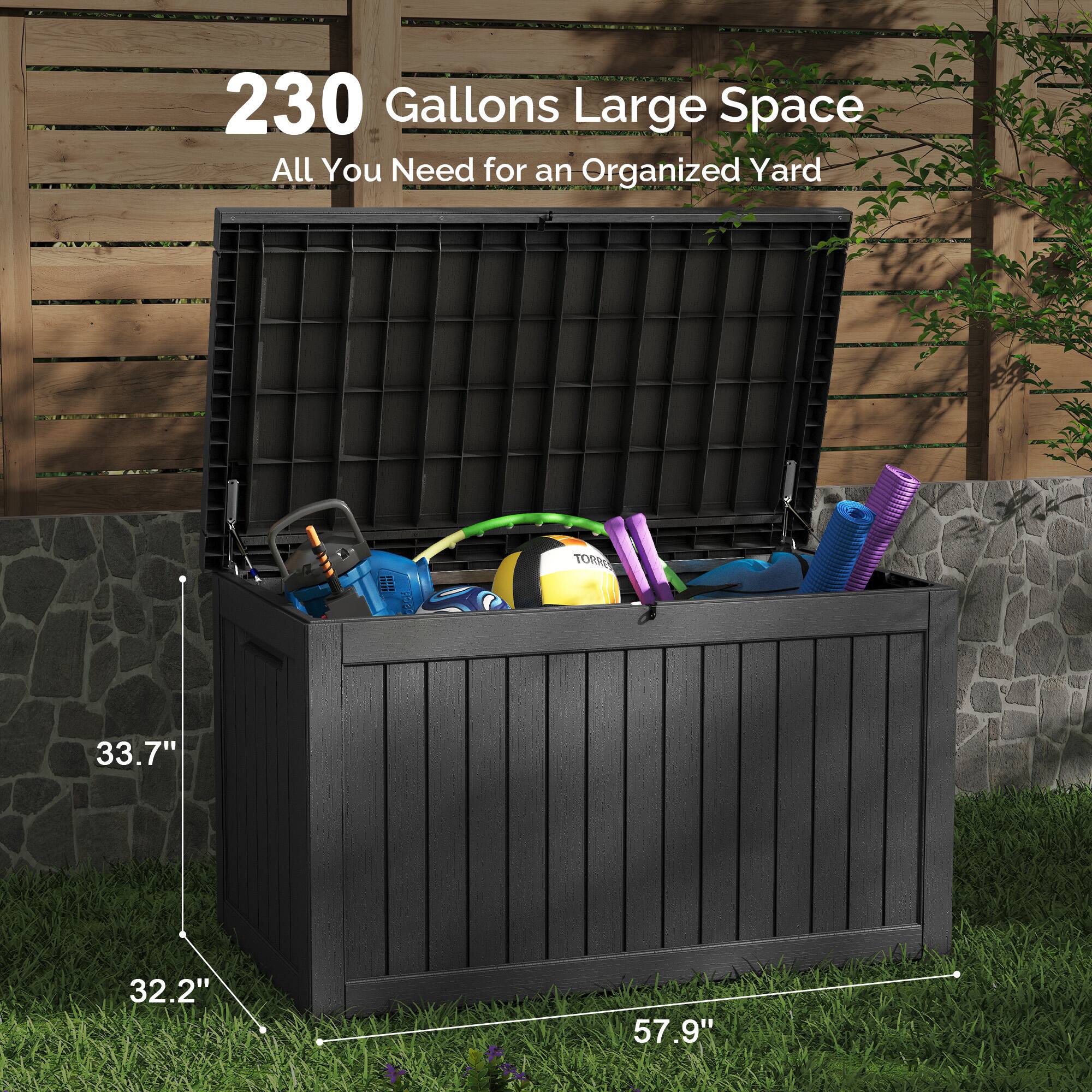 230 Gallons Large Space  
All You Need for an Organized Yard  

33.7"  
32.2"  
57.9"