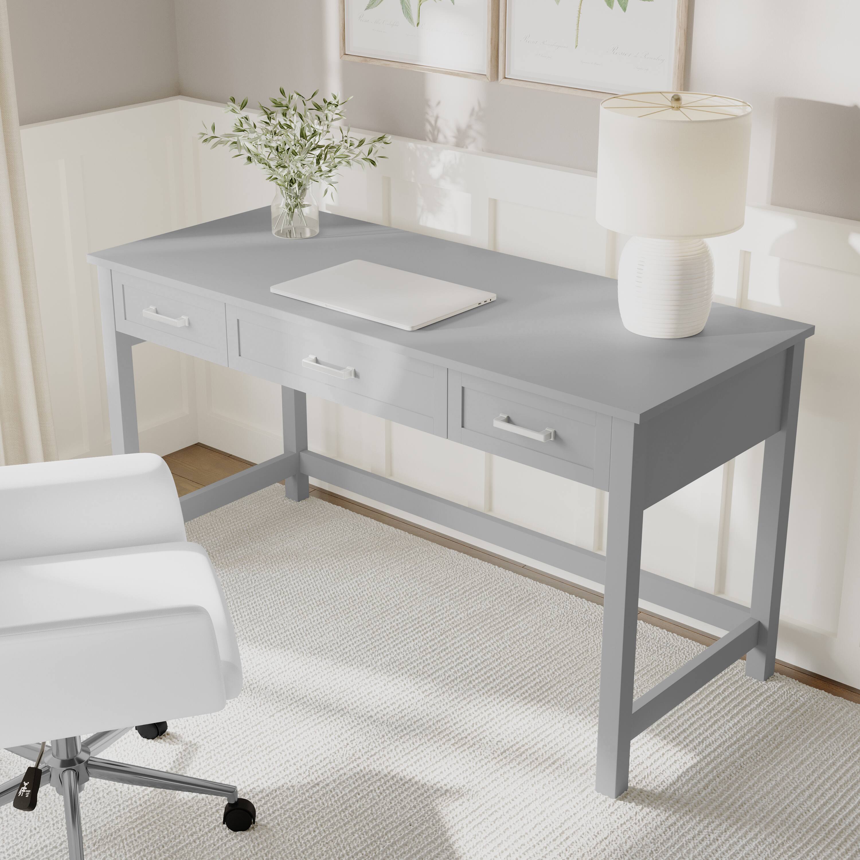 Alt View 4. Martha Stewart - Hutton Shaker Style Home Office Desk with 3 Drawers - Gray Frame/Brushed Nickel Hardware.