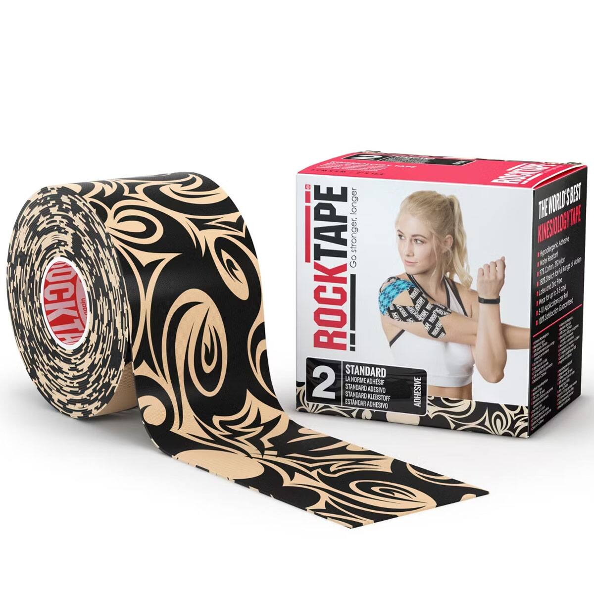 ROCKTAPE  
Go stronger, longer.  

STANDARD  
LA ADHESIVE  
STANDARD KLEBSTOFF  
ESTANDARD ADHESIVO  
ESTANDARD ADHESIVO  

THE WORLD'S BEST  
KINESIOLOGY TAPE