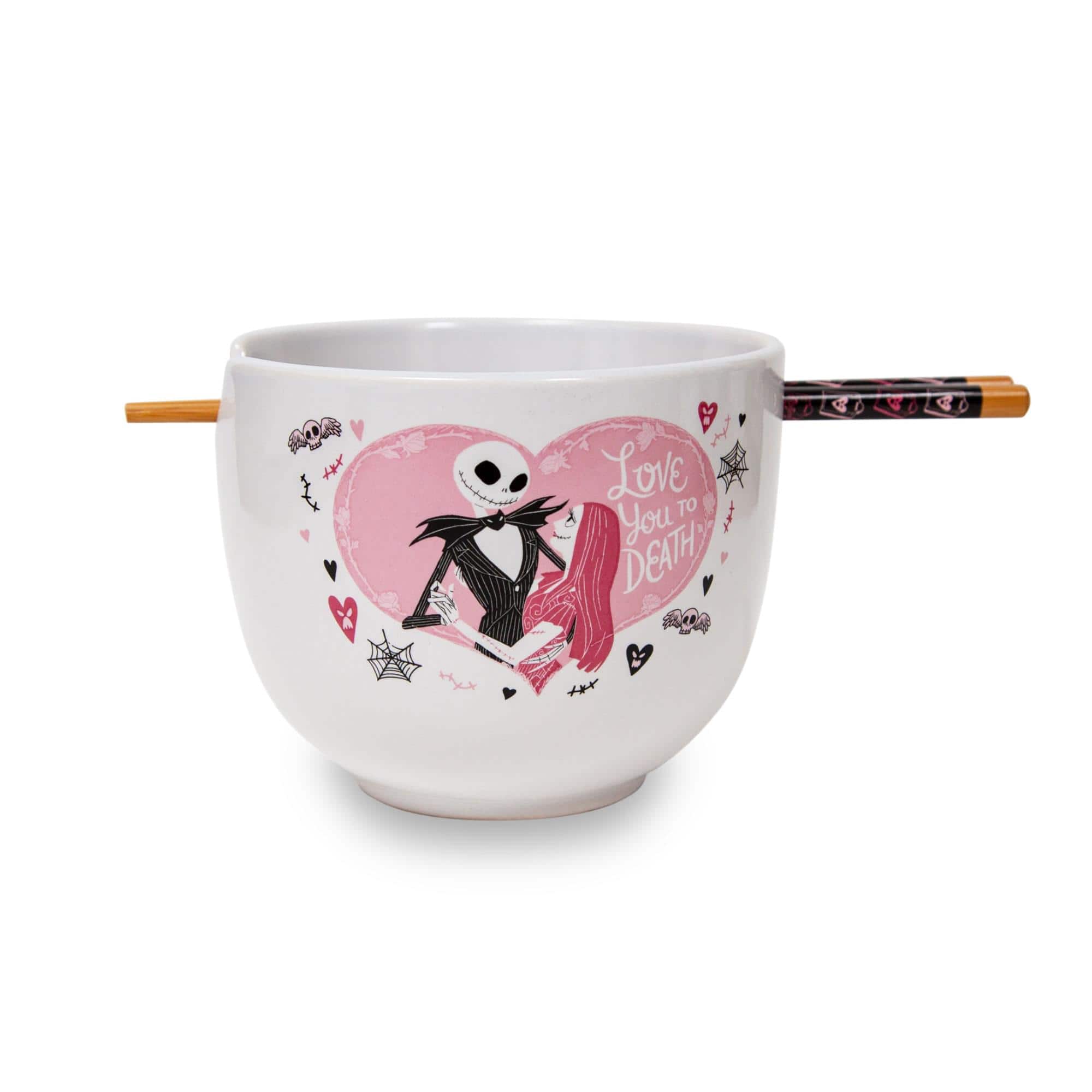 Disney - The Nightmare Before Christmas Jack and Sally Ramen Bowl With Chopsticks - Pink