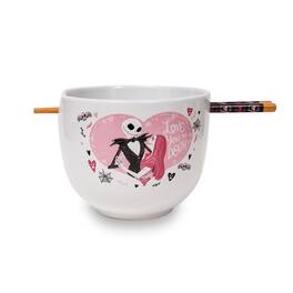 Disney - The Nightmare Before Christmas Jack and Sally Ramen Bowl With Chopsticks - Pink