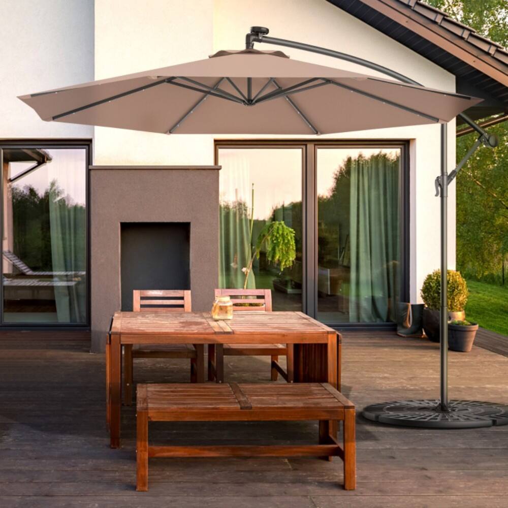 Left. Mondawe - 10ft Solar LED Patio Cantilever Umbrella with Crank - Tan.