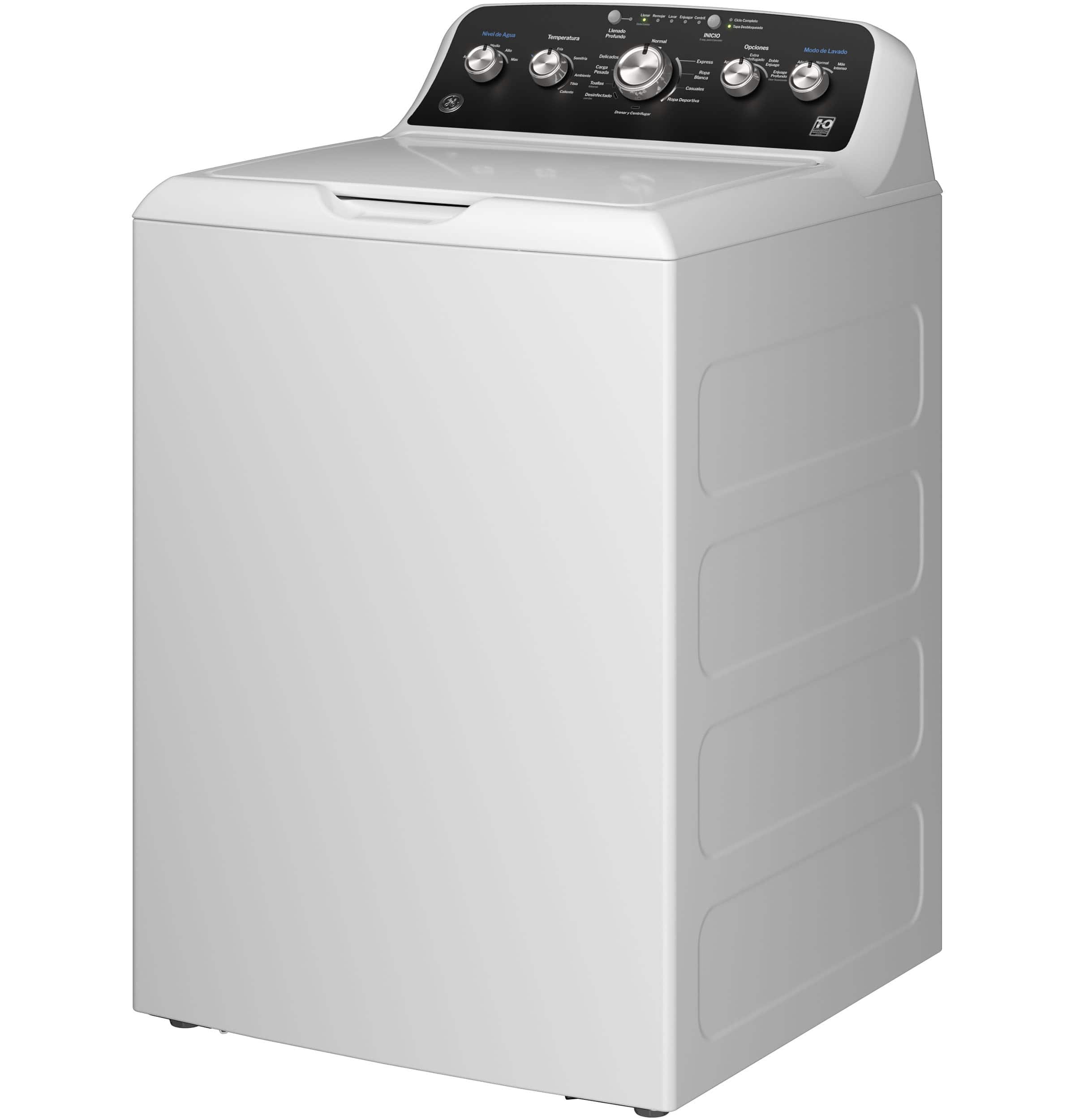 Alt View 1. GE - 4.5 Cu. Ft. High-Efficiency Top Load Washer with Spanish Control Panel - White with Matte Black.