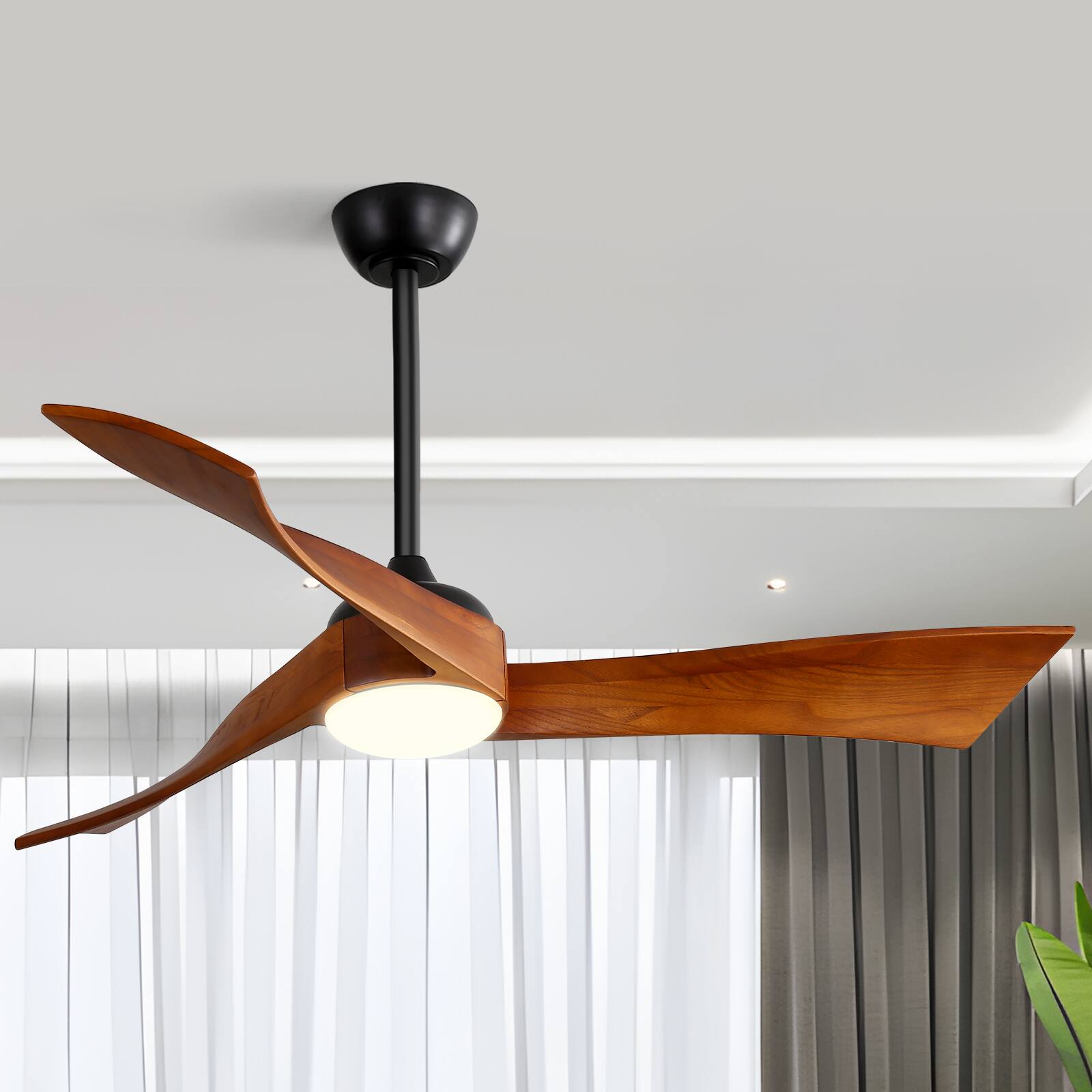 Back. Sofucor - Sofucor Ceiling Fan Bedroom Solid Wood Ceiling Fan With Light and Remote for Indoor Outdoor Farmhouse/Patios - Black Walnut Wood.
