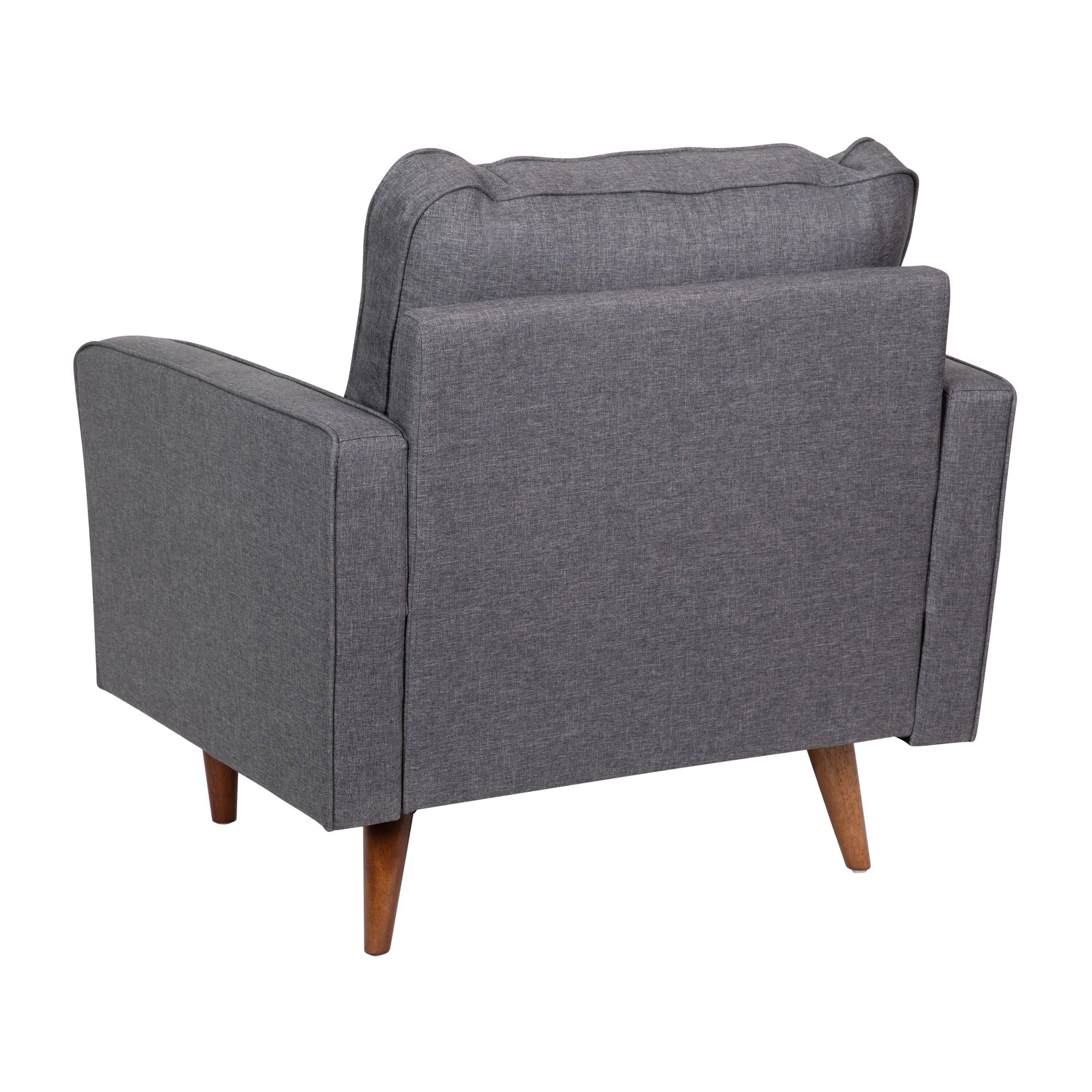 Alt View 7. Emma + Oliver - Holden Upholstered Mid-Century Modern Pocket Spring Accent Chair with Wooden Legs and Removable Back Pillows - Dark Gray.