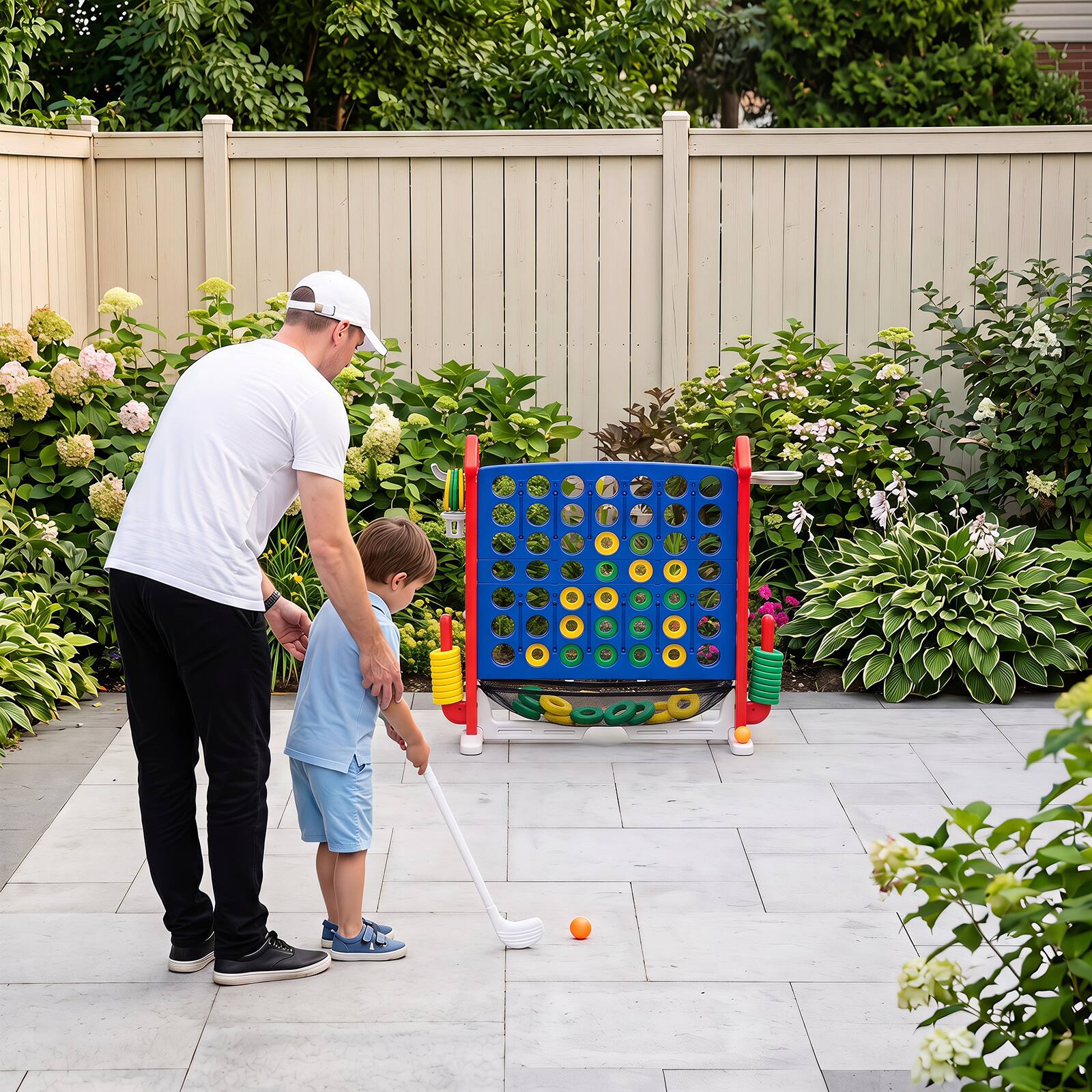 Alt View 1. Costway - Costway 4 in a Row Connect Game with Mesh Net, Carrying Bag, Height Adjustable, Ring Toss - Blue+Red.