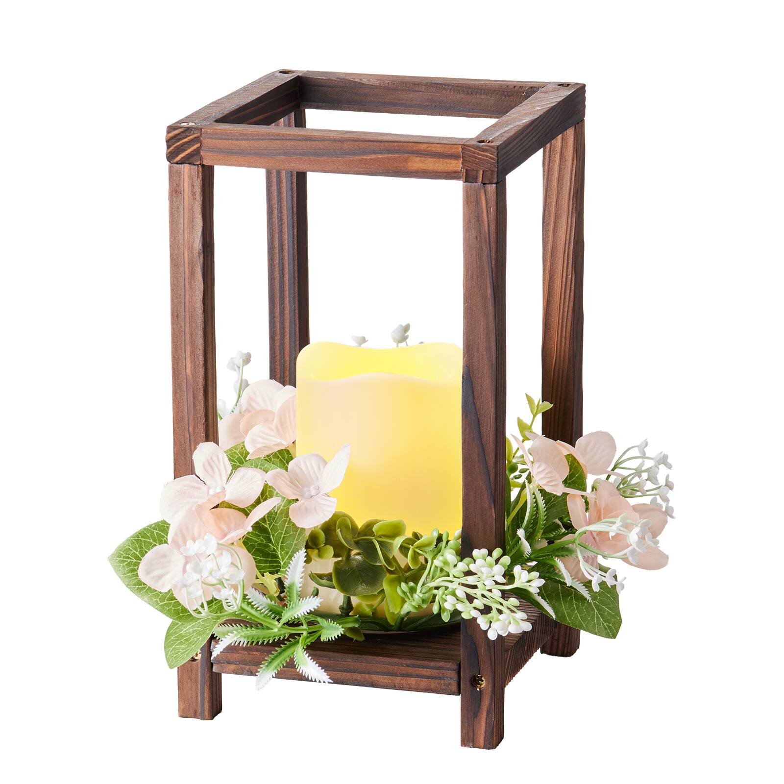 Alt View 5. VEVOR - 20 Set/60 Pcs Wooden Wedding Lantern Centerpiece, Includes 20 Wooden Lantern Candle Holder 20 Flameless LED Candle - Brown.