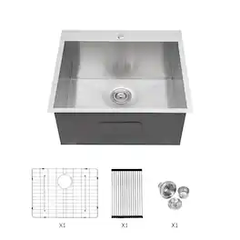 Siljoy - Laundry Sink - 22" x 22" Drop In Topmount 16 Gauge Stainless Steel 12 Inch Deep Single Bowl Above Counter Basin - Brushed Nickel
