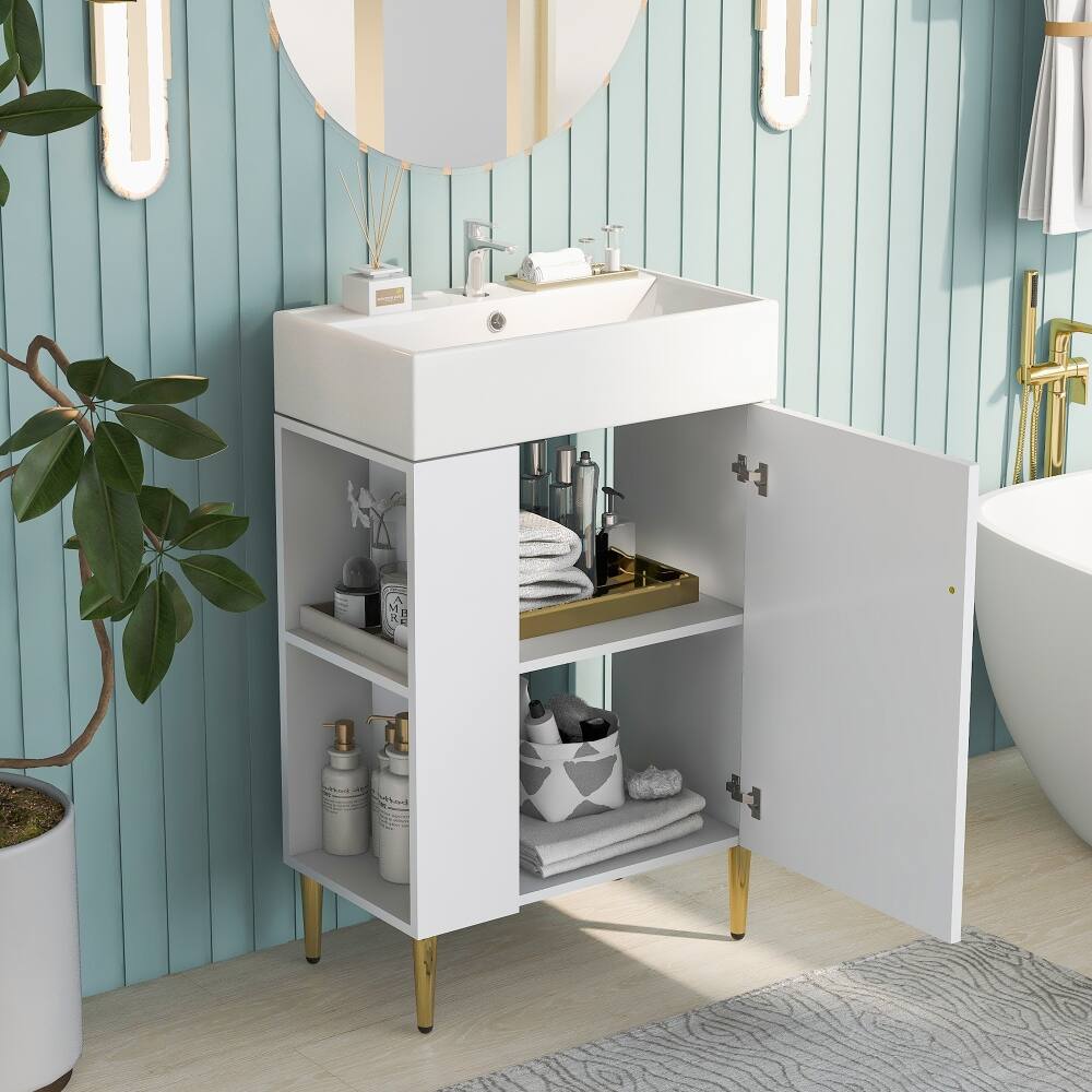 Angle. Loheer - Loheer 21.6 inch White Bathroom Vanity with Ceramic Sink and Left Side Storage - White.