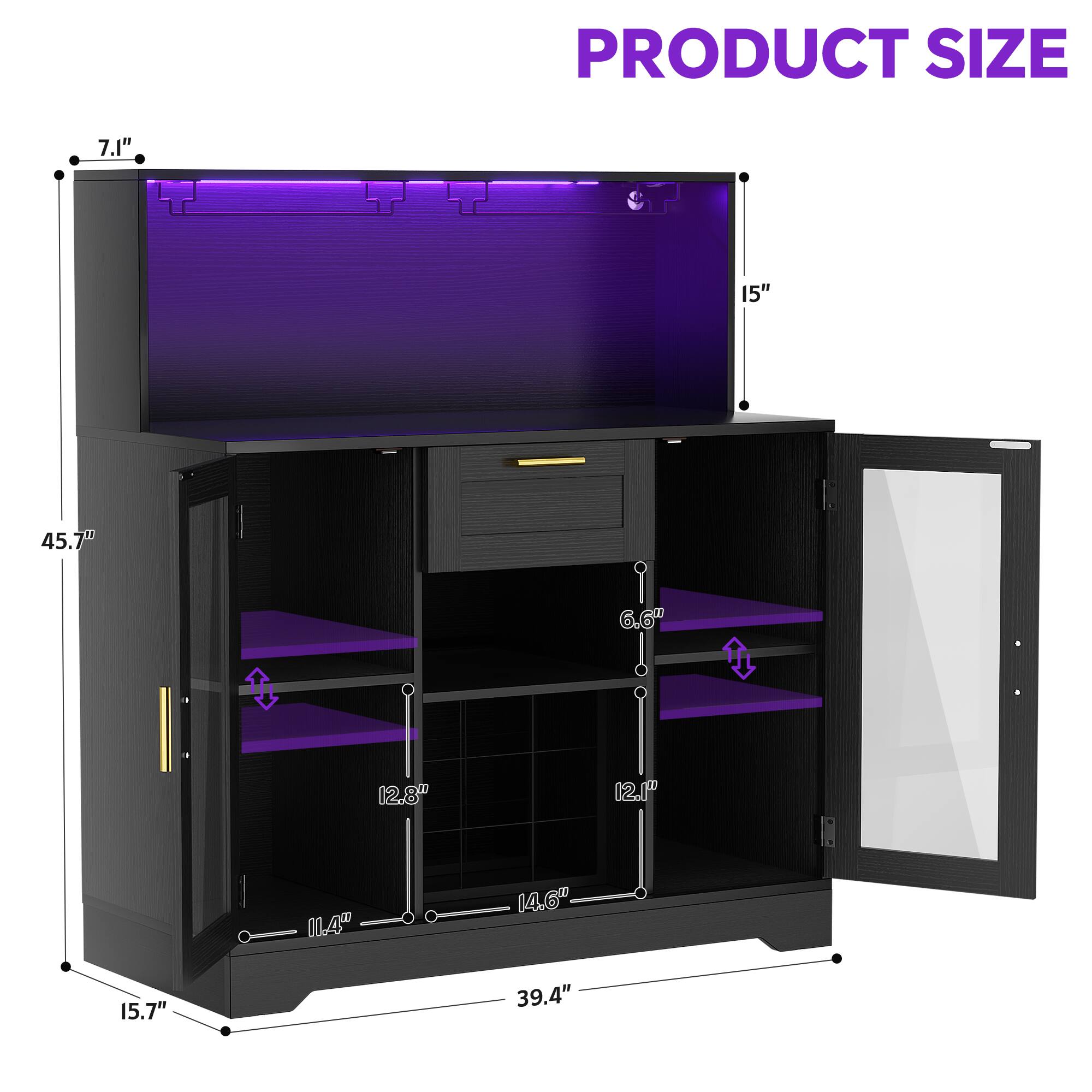PRODUCT SIZE

7.1" 15" 45.7"  
6.6" 12.8" 12.1"  
11.4" 14.6" 15.7" 39.4"