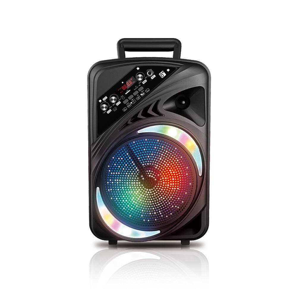 Front. TopTech - AL-8 8" Bluetooth Speaker, TWS Sound, Neon Light Show, Portable for Outdoors, Portable Party Speaker - Black.