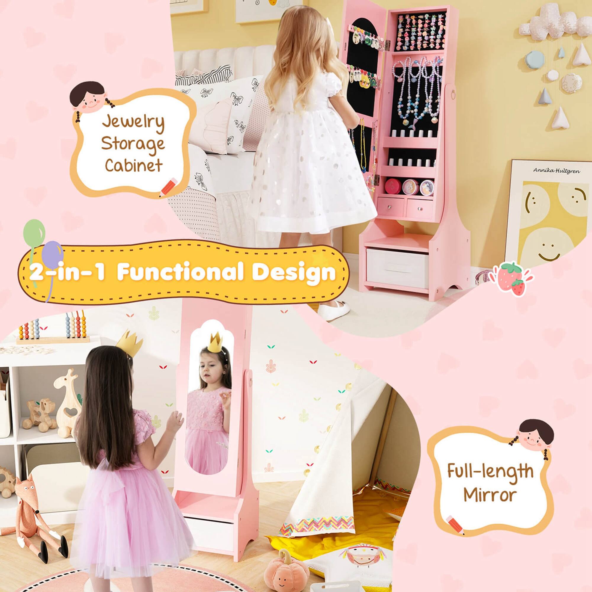 Jewelry Storage Cabinet, 2-in-1 Functional Design, Full-length Mirror