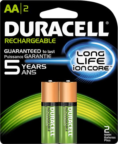 Front. Duracell - Rechargeable Rechargeable AA Batteries (2-Pack) - Green, Gold.