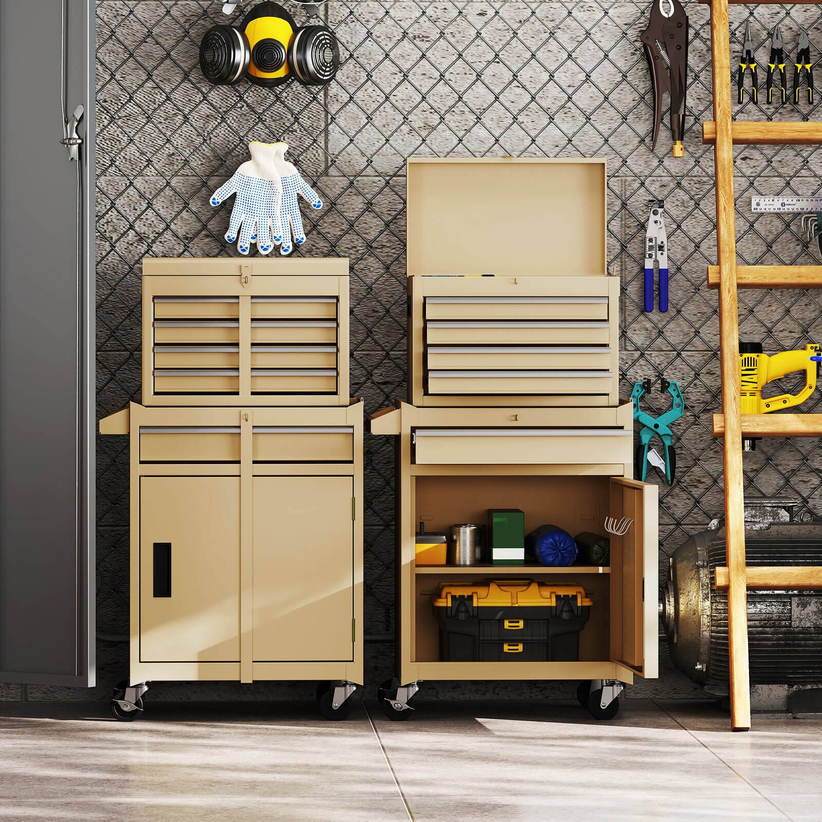 Alt View 1. Costway - Costway 2 in 1 Tool Chest & Cabinet with Sliding Drawers Rolling Garage Organizer - Yellow.