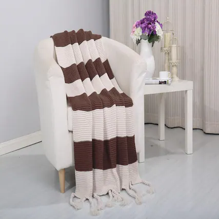 Front. Noble House - Plazatex Vintage Luxury Acrylic Throw Blanket - 50x60", Chocolate - Chocolate.