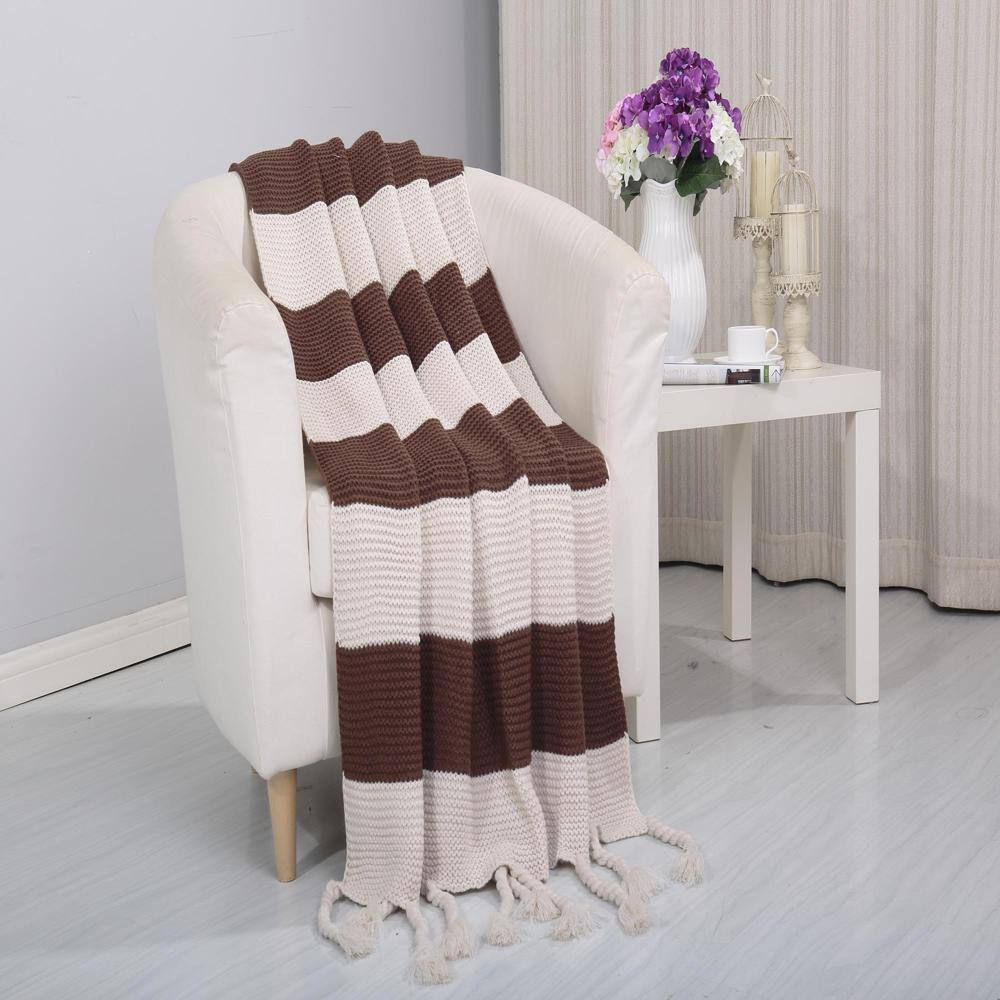 Front. Noble House - Plazatex Vintage Luxury Acrylic Throw Blanket - 50x60", Chocolate - Chocolate.