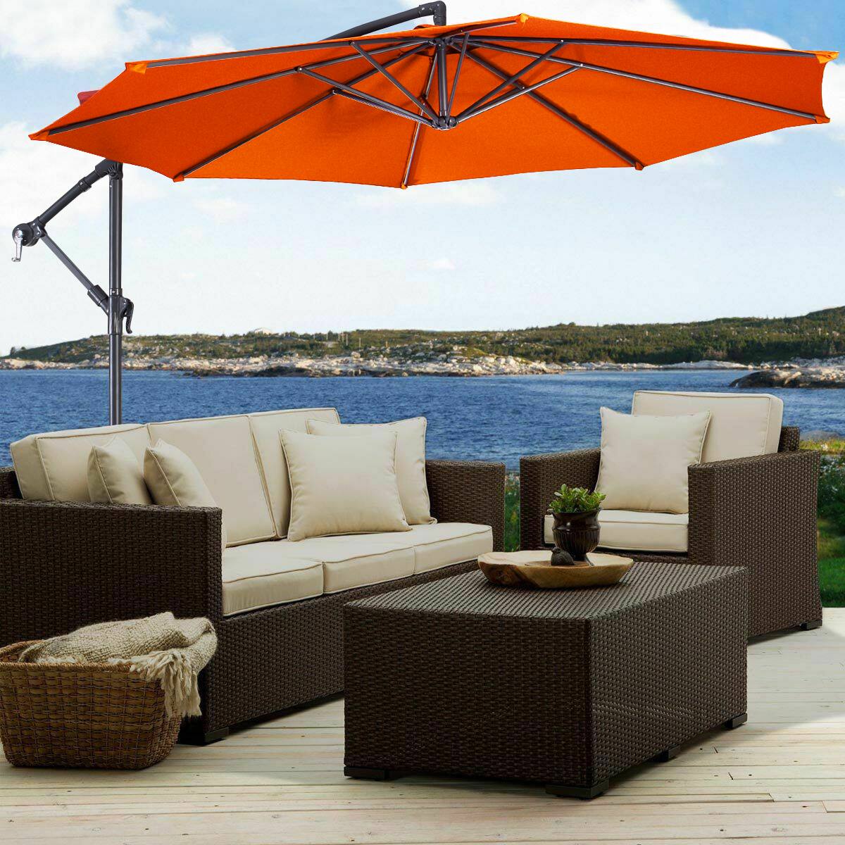 Gymax - 10' Hanging Umbrella Outdoor Patio Market Banana Umbrella Offset - Orange price history on PriceWatchPro