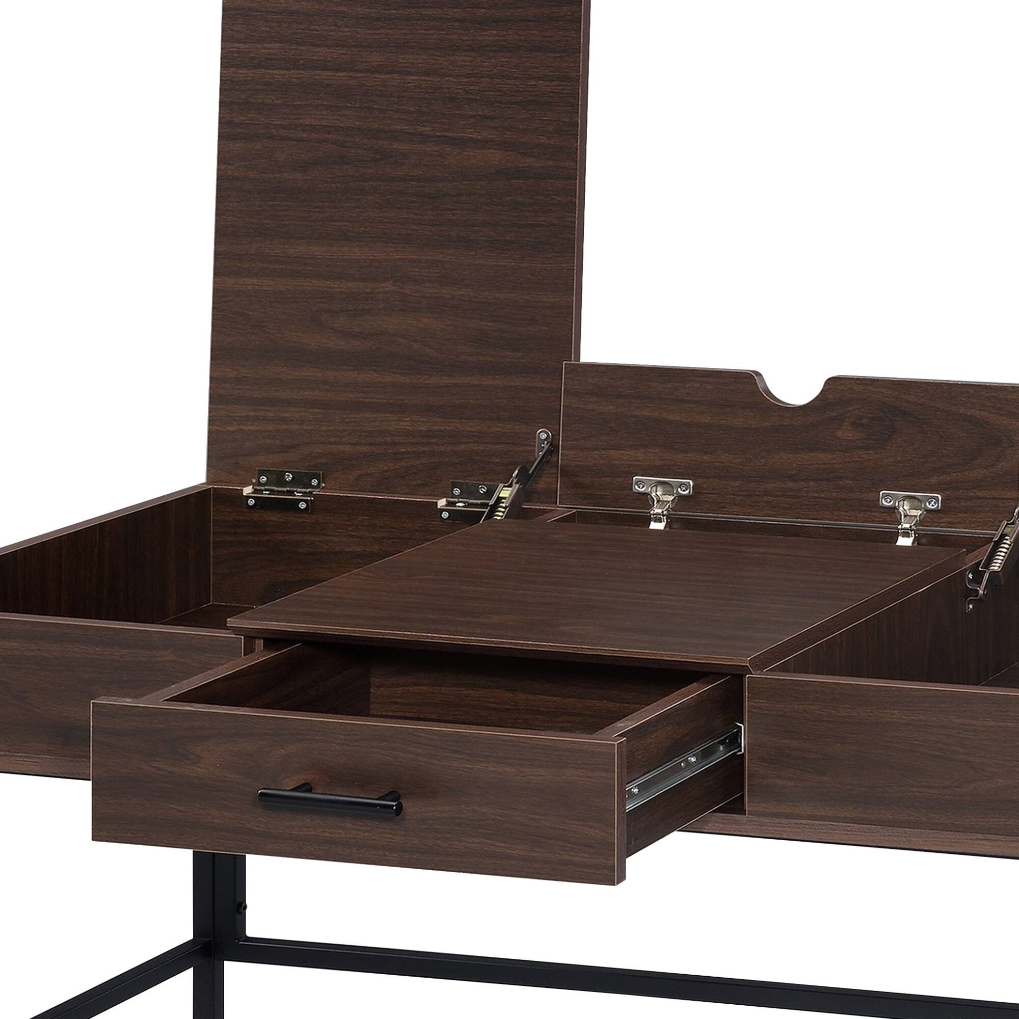 Alt View 4. GOODSILO - Modern Writing Desk with USB Charging Port and Storage Drawer for Home Office Workspace - Black+Oak.