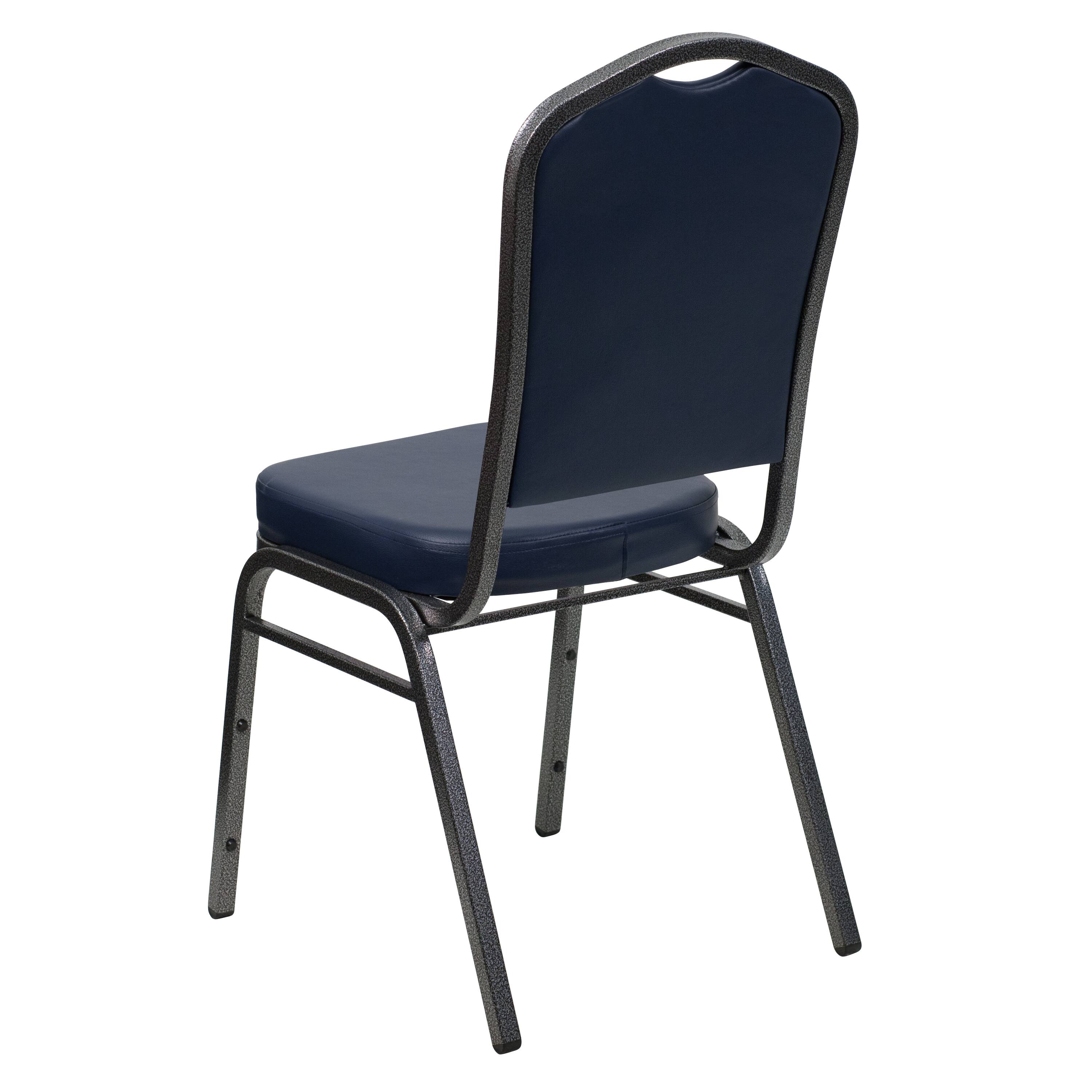 Alt View 5. Emma + Oliver - Crown Back Stacking Banquet Dining Chair - Navy Vinyl/Silver Vein Frame.