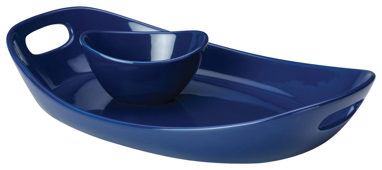 Angle. Rachael Ray - Chip and Dip Tray - Blue.