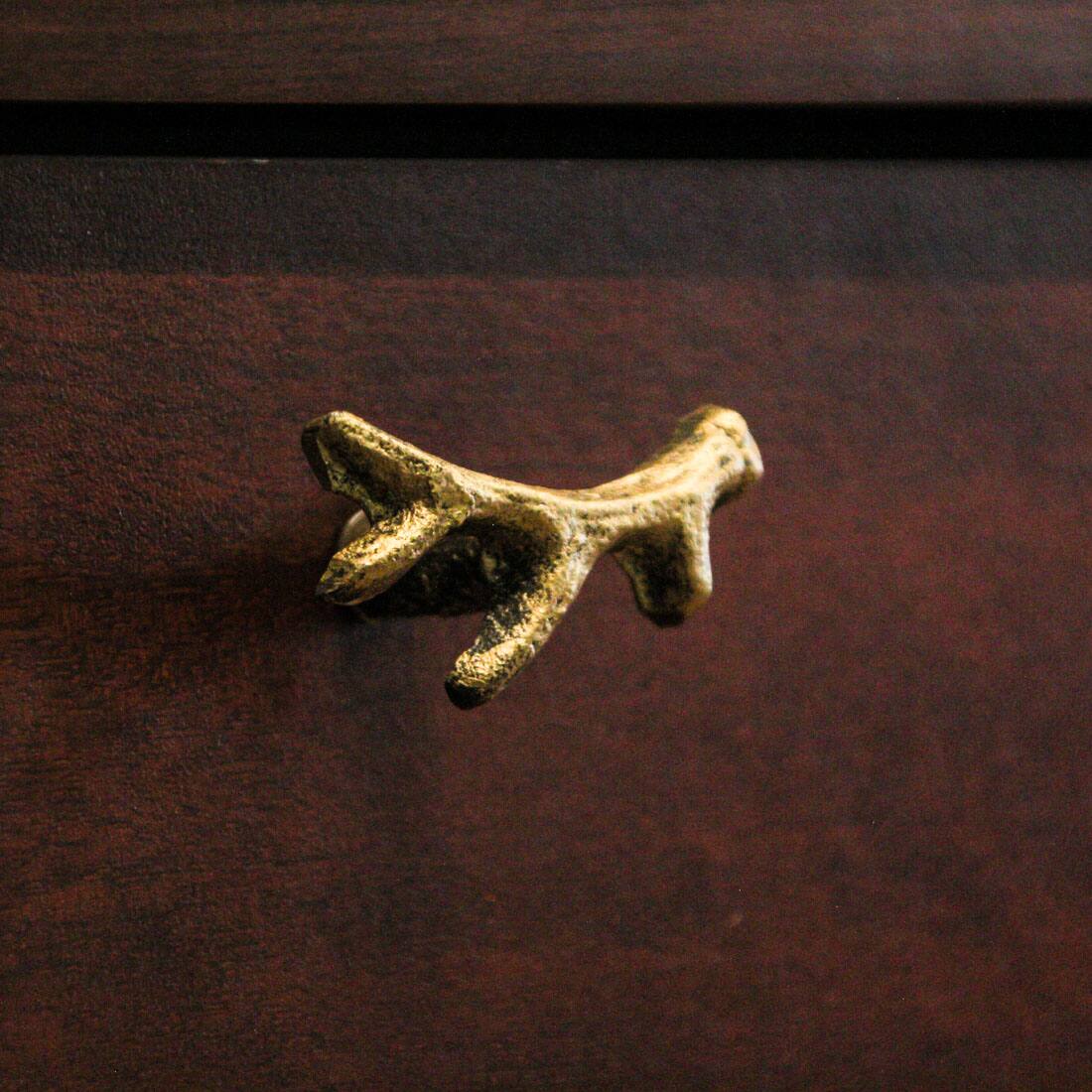 Alt View 3. Zeckos - Bronze Finish Cast Iron Small Deer Antler Cabinet Handle Drawer Pull Set of 12 - Bronze.