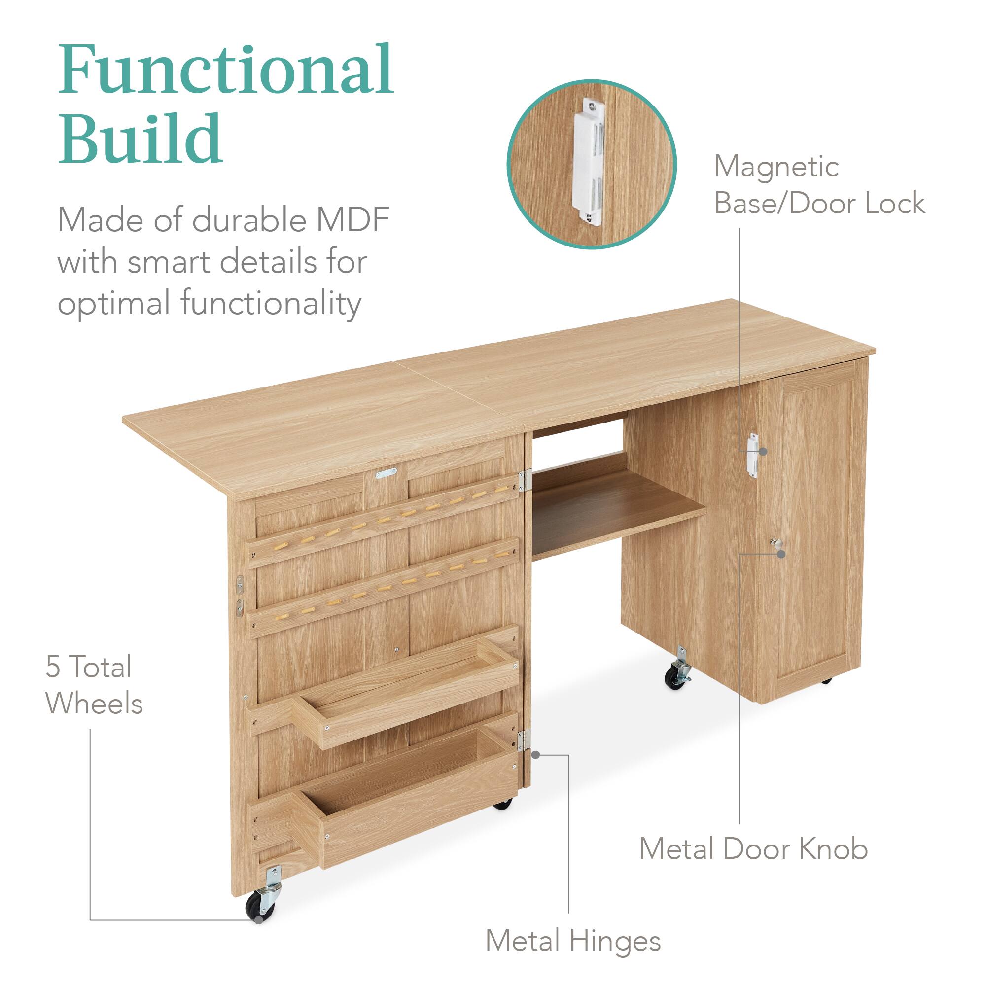 Functional Build  
Made of durable MDF with smart details for optimal functionality  
Magnetic Base/Door Lock  
5 Total Wheels  
Metal Door Knob  
Metal Hinges
