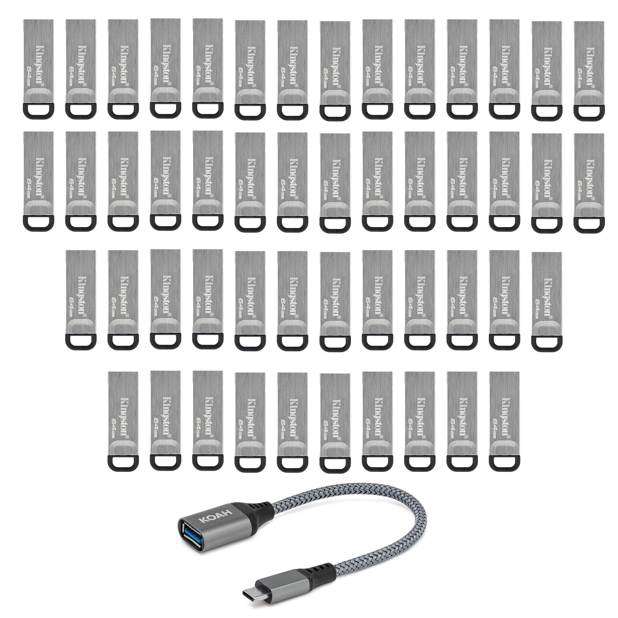 Kingston - 64GB DataTraveler Kyson Flash Drive (50-pack) with USB to USB-C Adapter - Silver