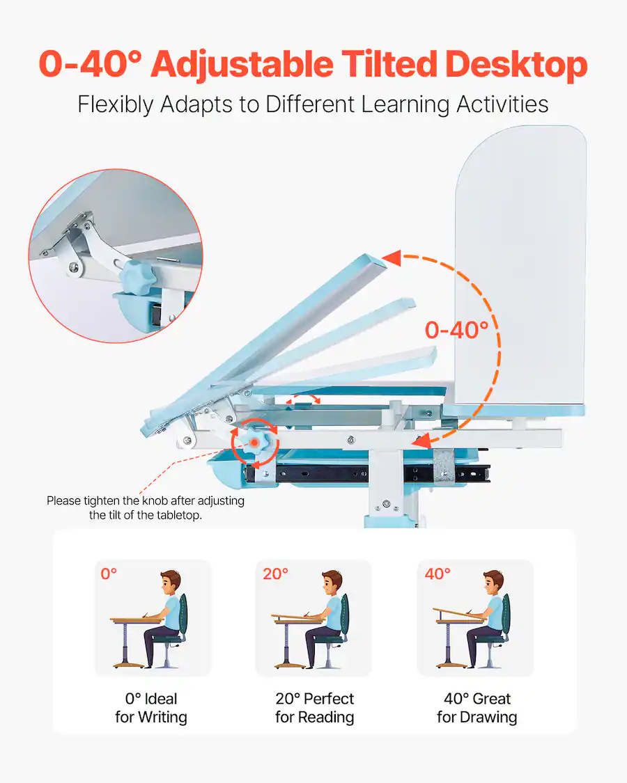 VEVOR Kids Study Chair and Desk Set, Study Desk and Chair for Kids with ...