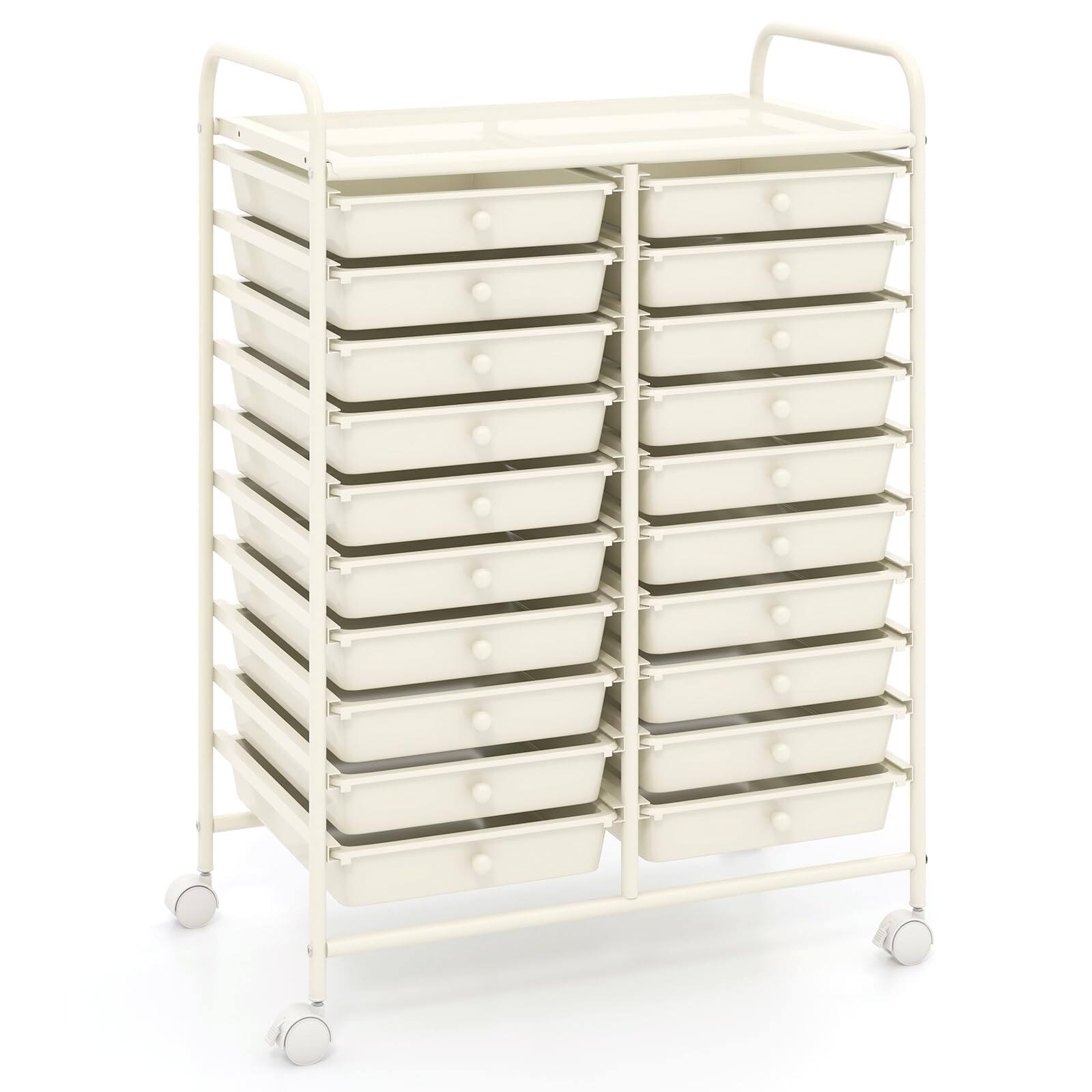 Front. Ecooso - 20-Drawer Rolling Storage Cart, Mobile Drawer Organizer for Craft Room, Classroom and Home Office Storage - White.
