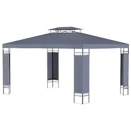 Outsunny - Patio Gazebo, Double Roof Outdoor Gazebo Canopy Shelter with Screen Decorate Corner Frame, for Garden, Lawn - Gray