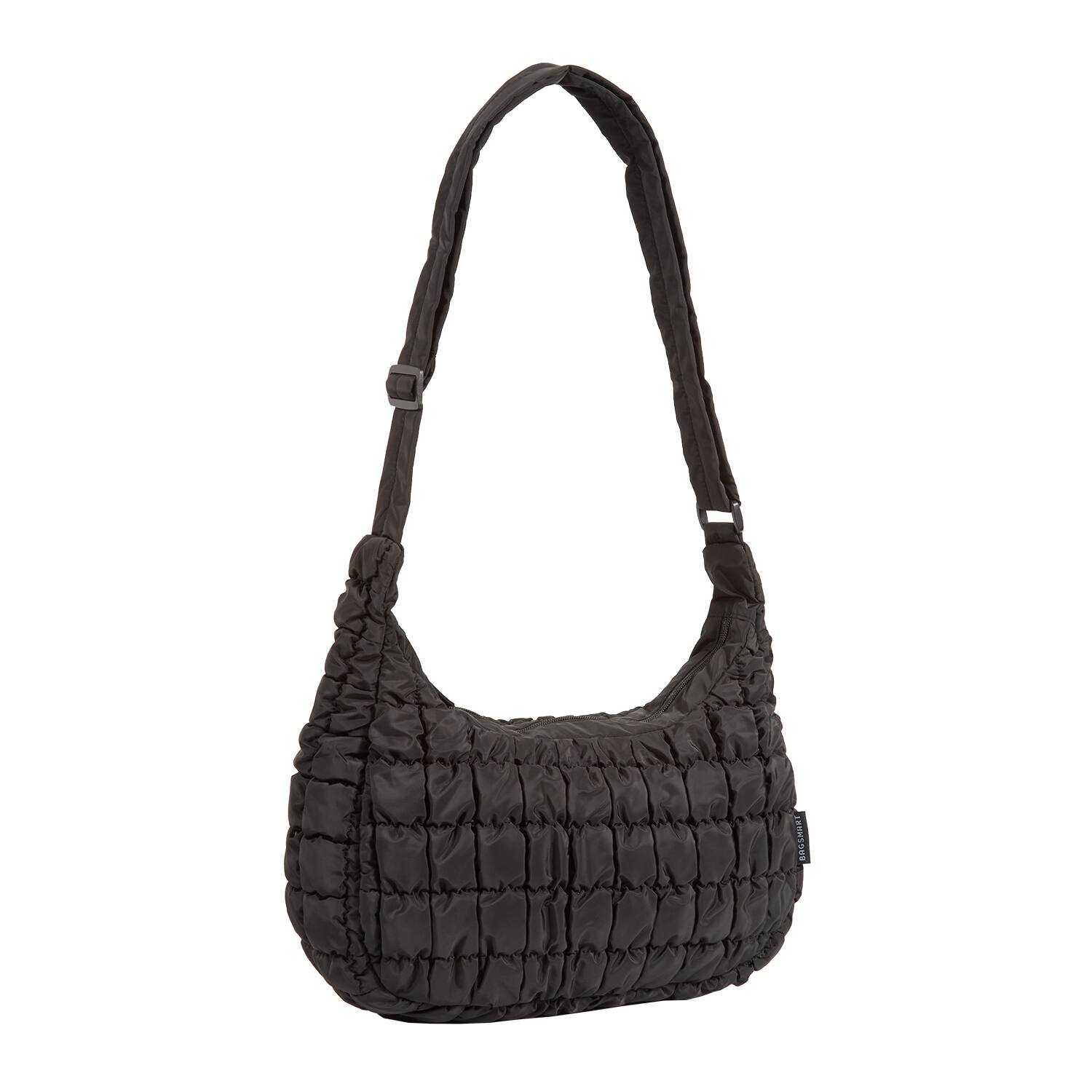 Angle. Bagsmart - Oversized Quilted Puffer Hobo Bag, Lightweight Crossbody with Adjustable Strap for Travel & Daily Use - Black.