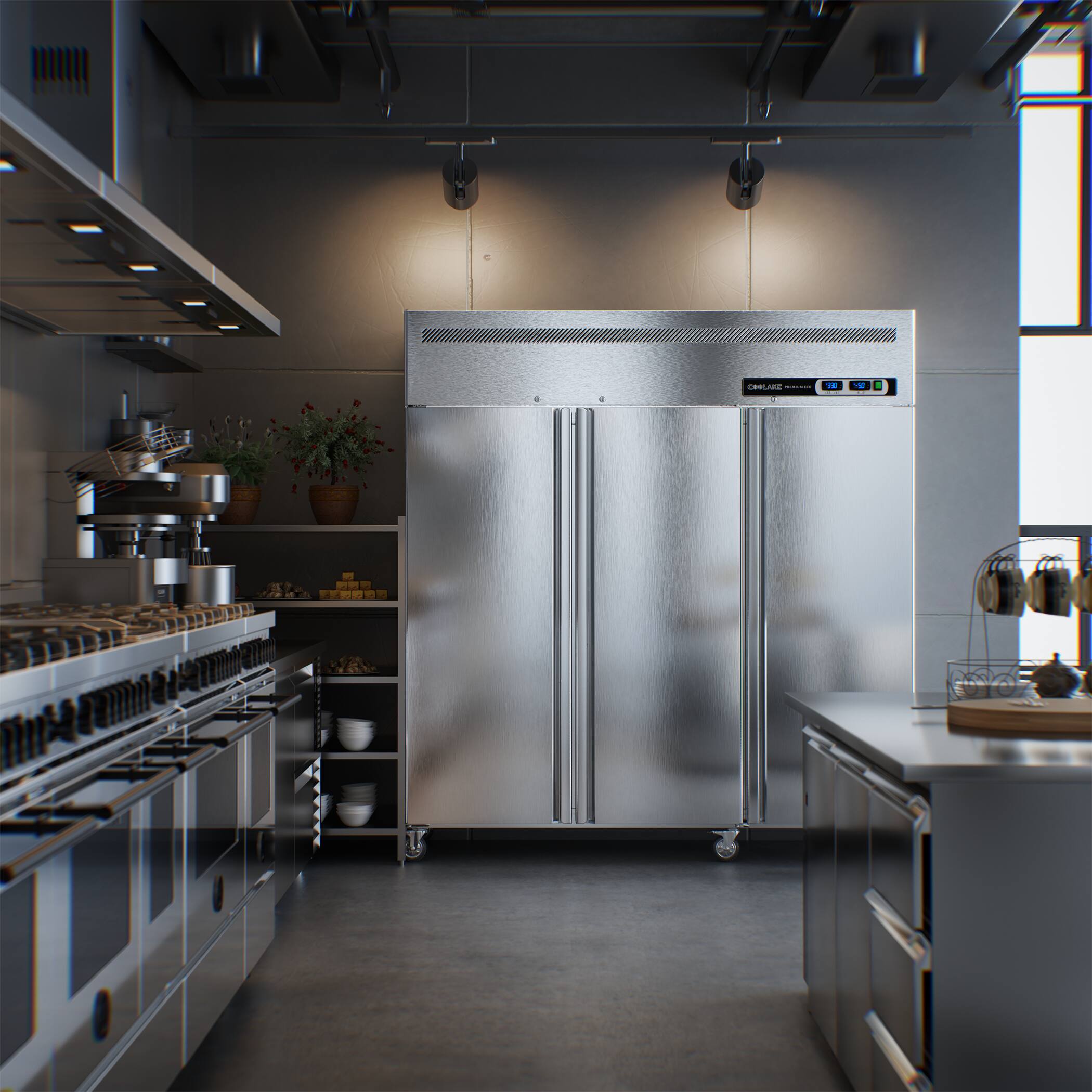 Alt View 4. Coolake - Coolake Commercial Refrigerator and Freezer Combo, 72" W Dual Temperature Zones, 54 Cu.ft 3 Door - Silver.