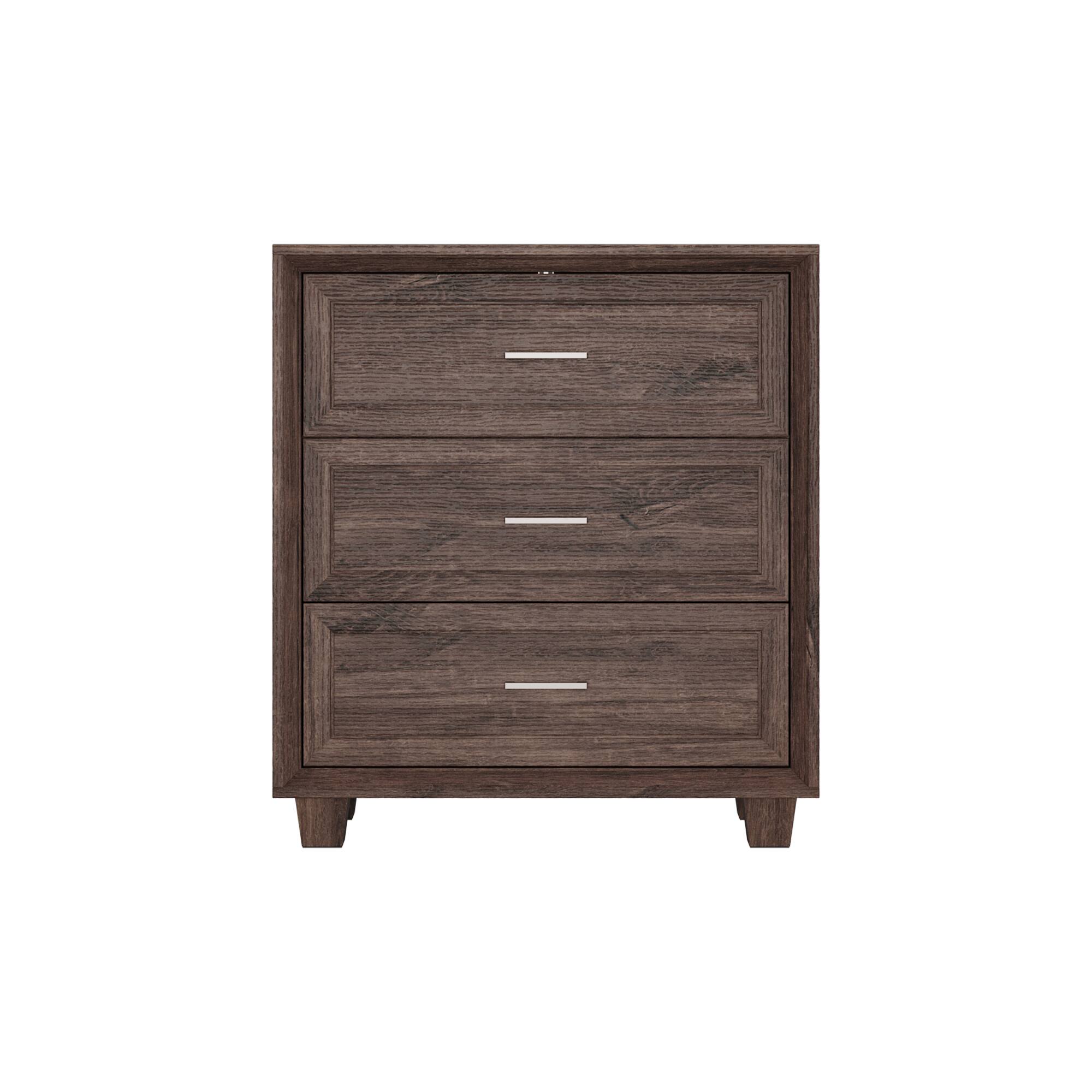 Front. Famapy - Famapy 3 - Drawer Nightstand: Dark Wood Style for Organized Living - Brown.