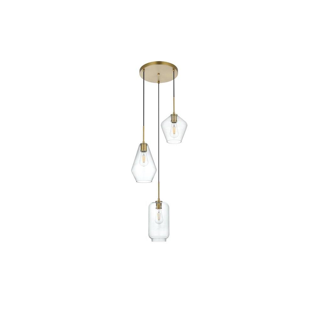 Angle. Living District - Gene 17.5 Inch Pendant Clear Shade in Satin Gold - Satin Gold And Clear.