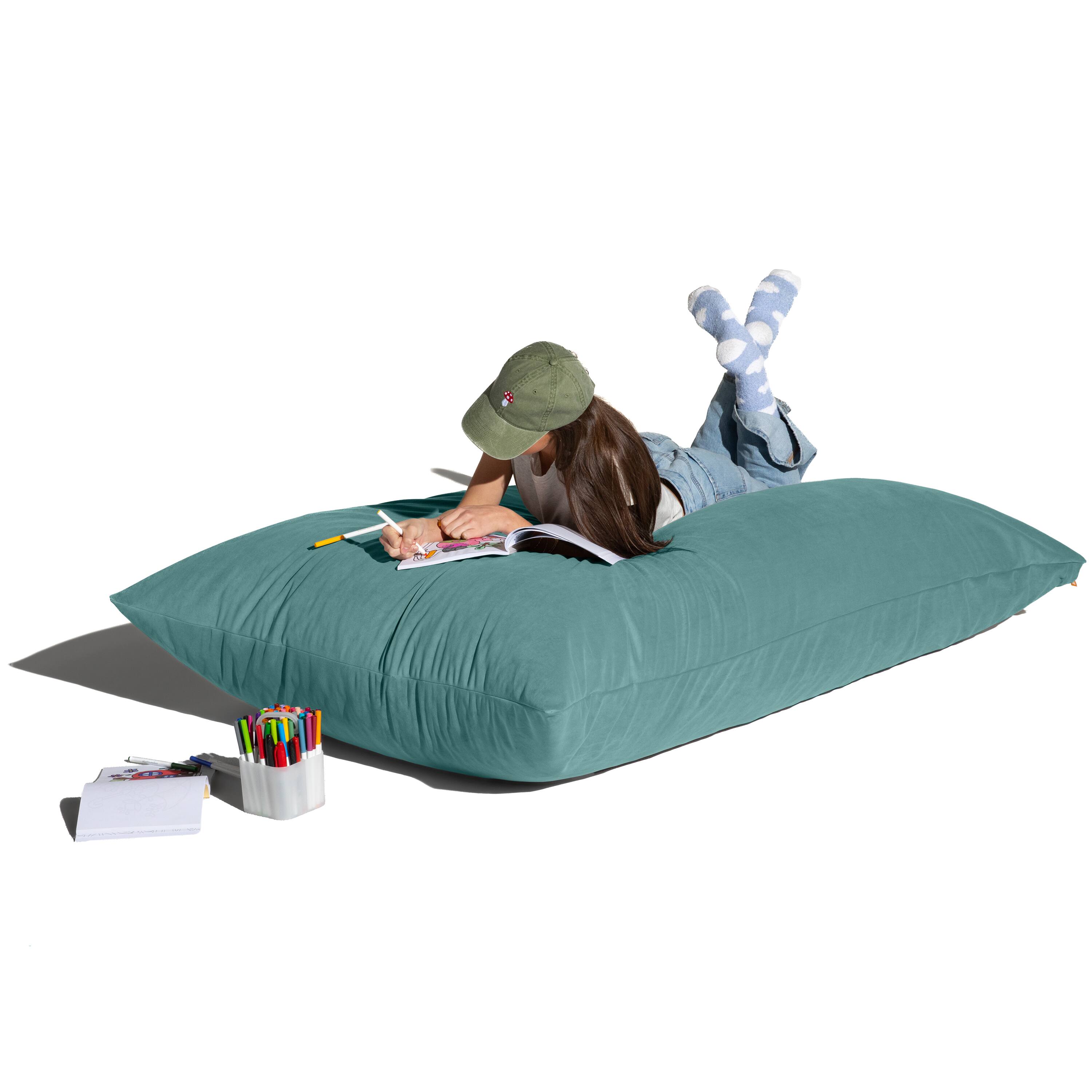 Angle. Jaxx - Jaxx Pillow Saxx 5.5-Foot Décor Bean Bag Giant Floor Pillow Lounge, Lush Velvet Turquoise - Lush Velvet Turquoise.