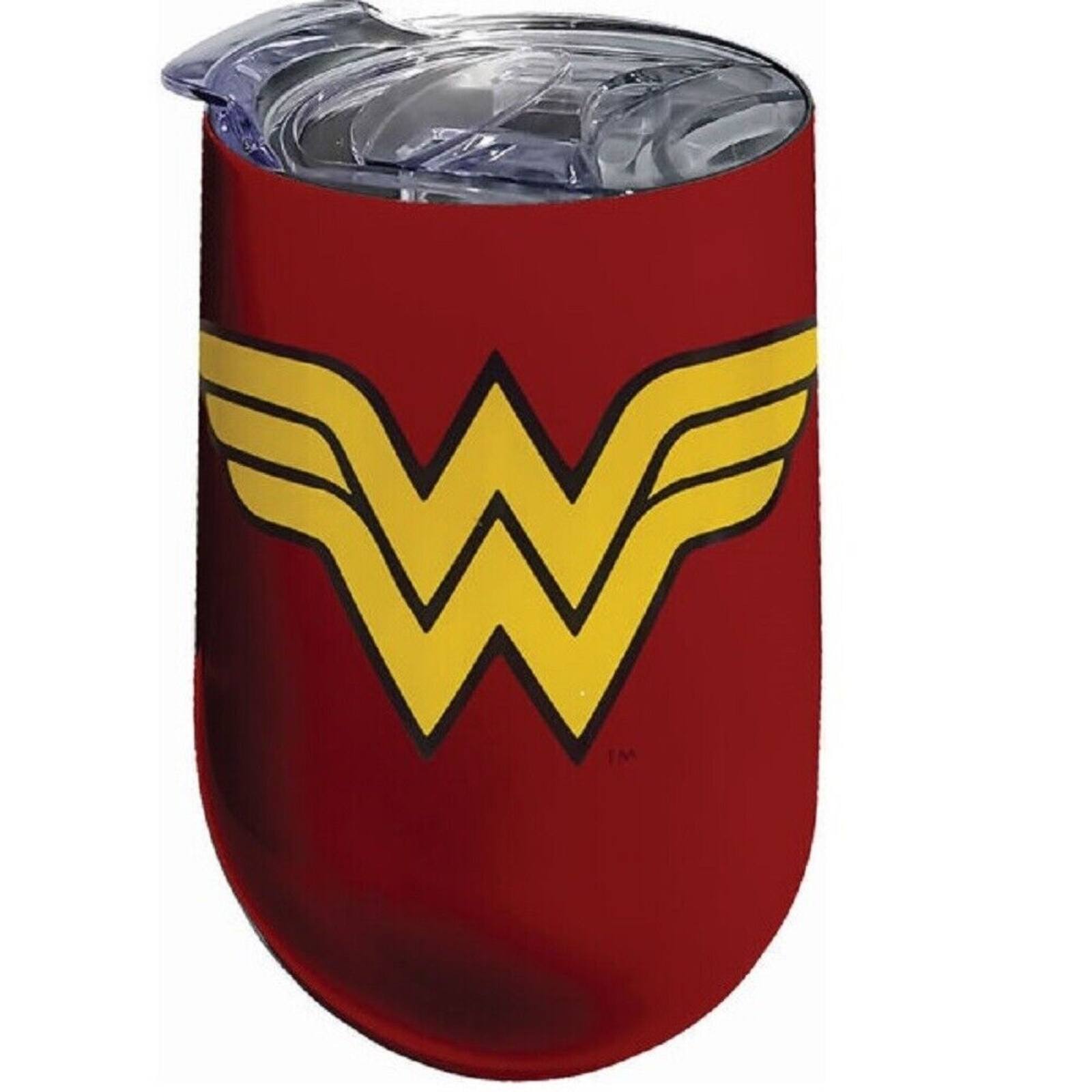 Front. Spoontiques - DC Comics Wonder Woman Logo Stainless Steel Double Wall Insulated Wine Tumbler 16 ounce - Red.