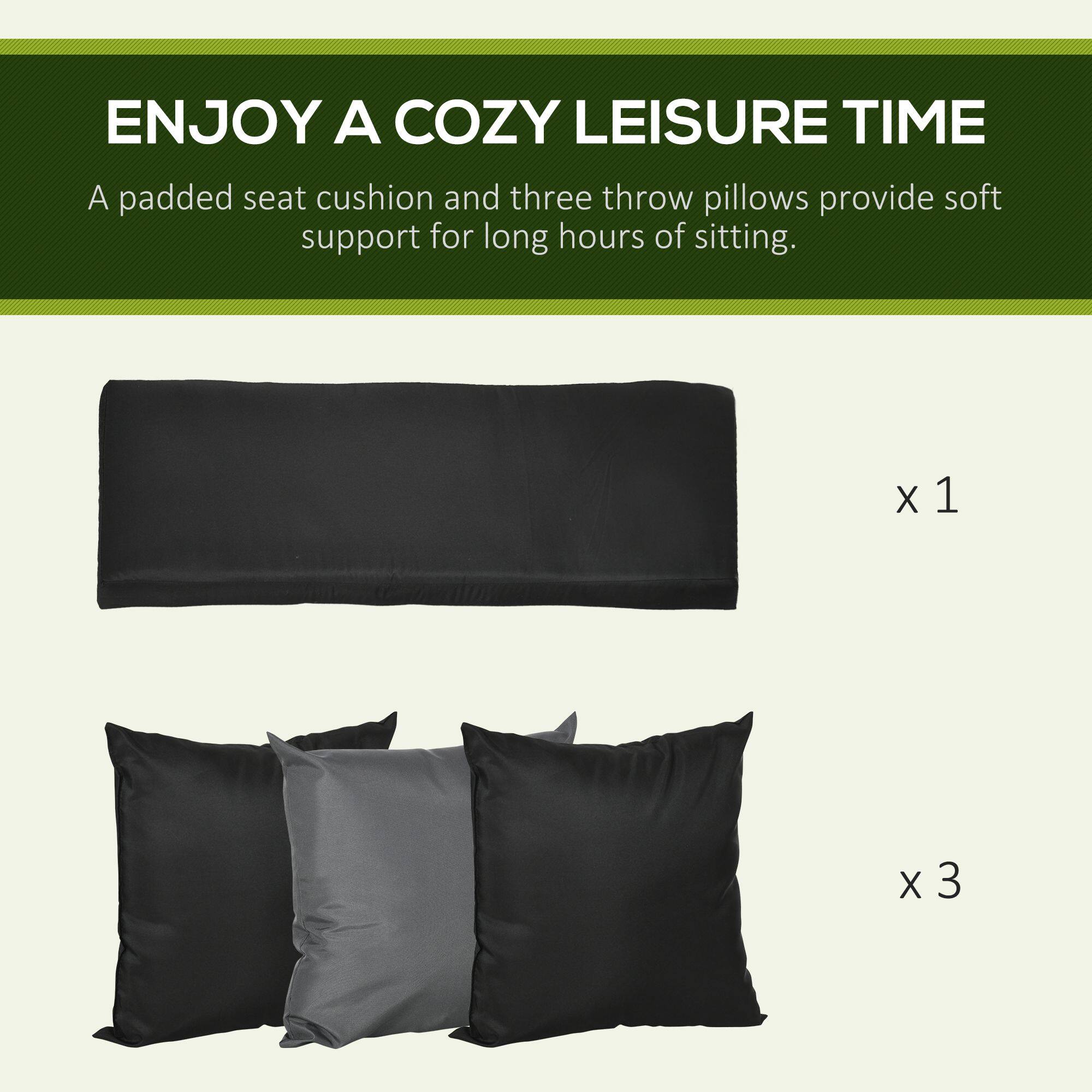 ENJOY A COZY LEISURE TIME

A padded seat cushion and three throw pillows provide soft support for long hours of sitting.

x 1

x 3