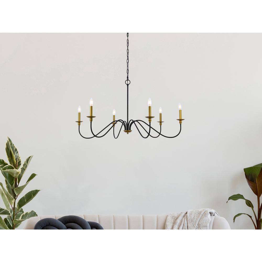Angle. Living District - Rohan 42 inch chandelier in matte black and brass - Brass And Black.