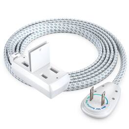 Maximm - 6ft 360° Rotating Flat Plug Extension Cord/Wire, 16 AWG, 3 Outlet Braided, 2 Prong with Safety Cover - UL Certified - Gray