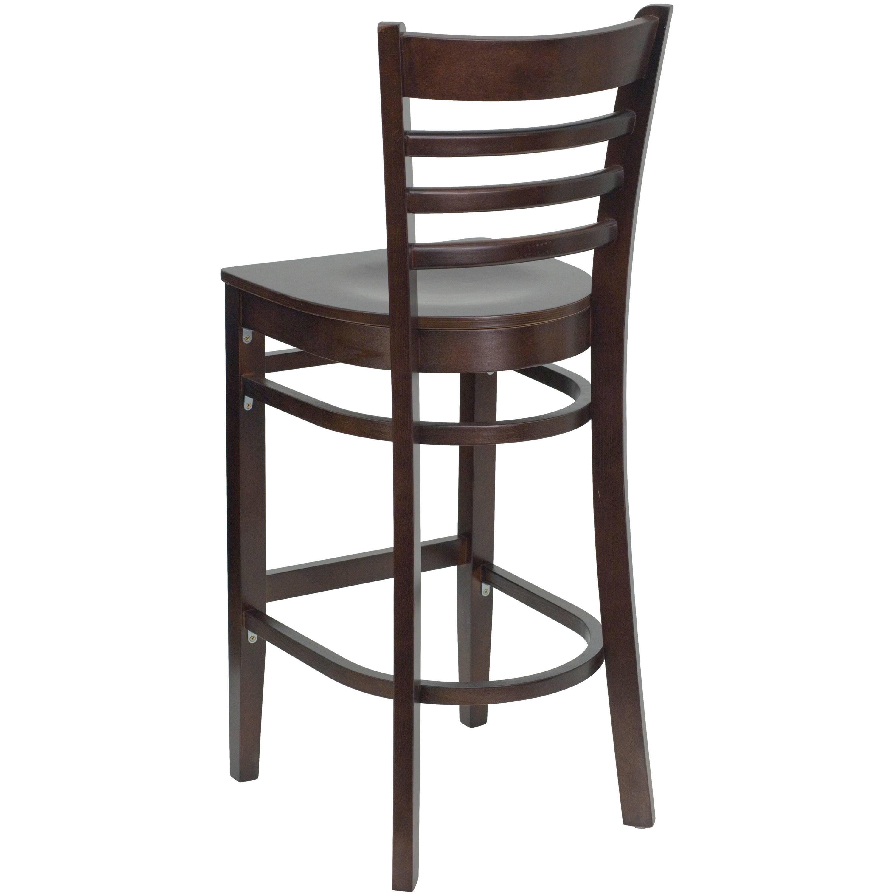 Alt View 5. Emma + Oliver - Ladder Back Wooden Restaurant Dining Barstool - Walnut Wood Seat/Walnut Wood Frame.