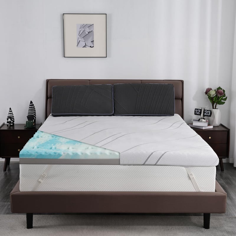 Vipbear - 3 Inch, Premium Cooling Gel+Bamboo High Density Memory Foam Mattress Topper with Removable Ice Silk Cover - White